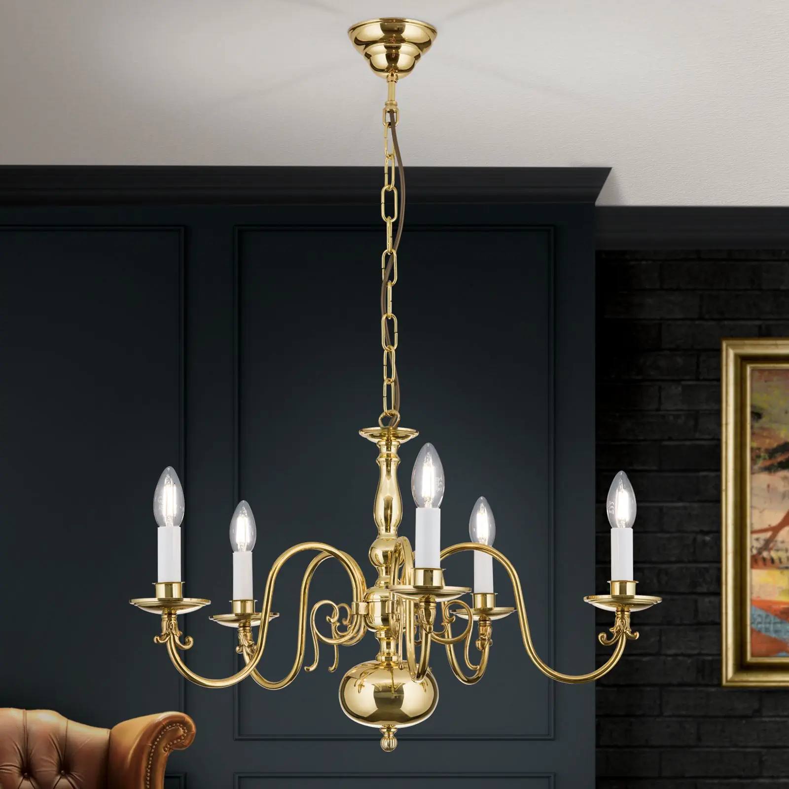 Luster FLÄMISCH, 5 izvora svetla, sjajni mesing