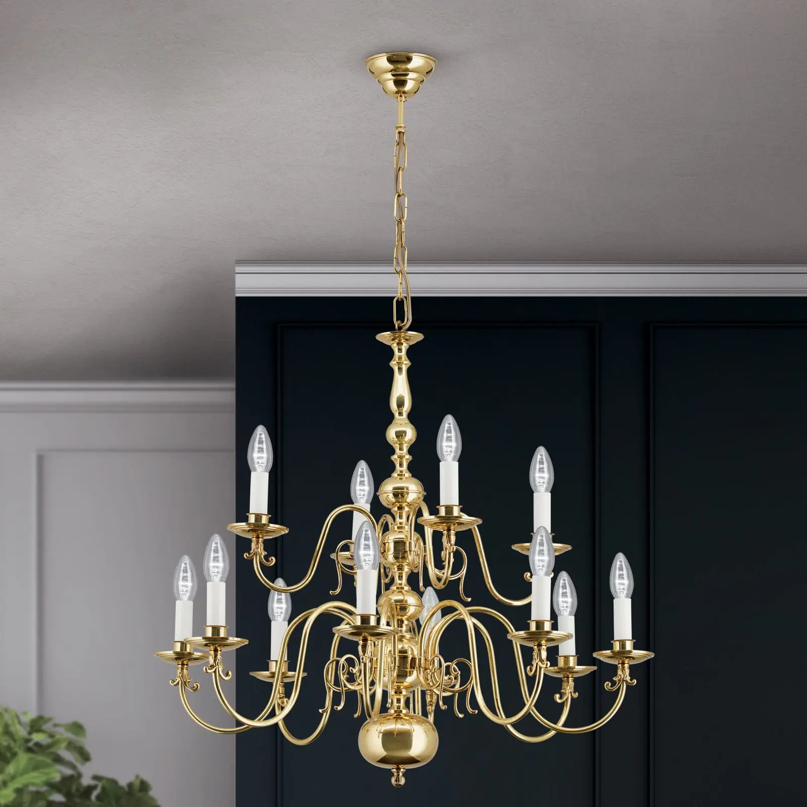 Luster FLÄMISCH, 12 izvora svetla, sjajni mesing