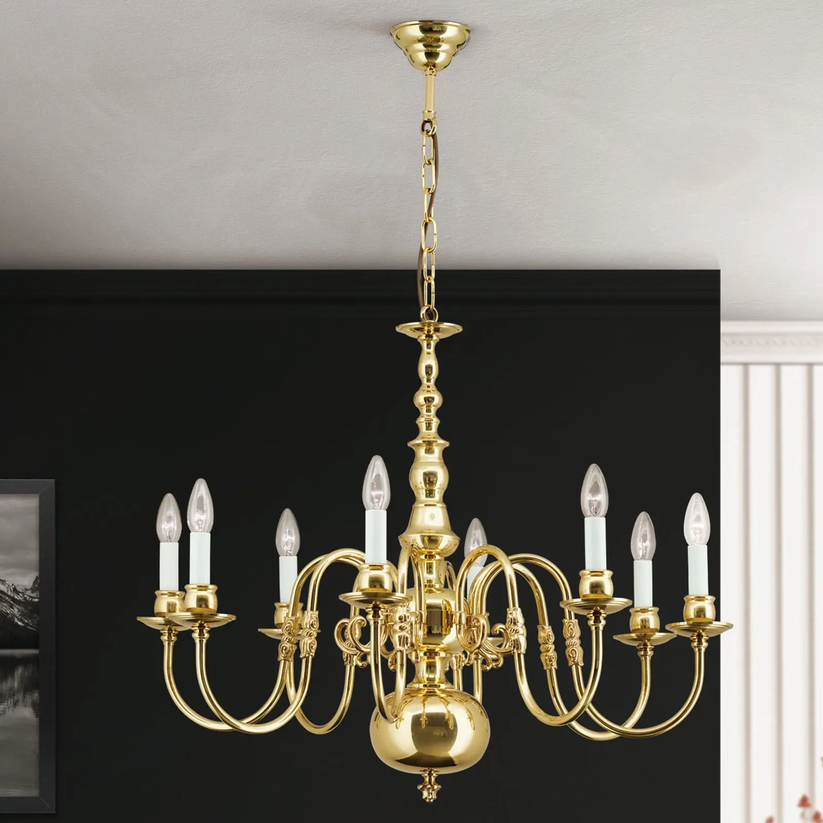 Luster FLÄMISCH, 8 izvora svetla, sjajni mesing, bez orla