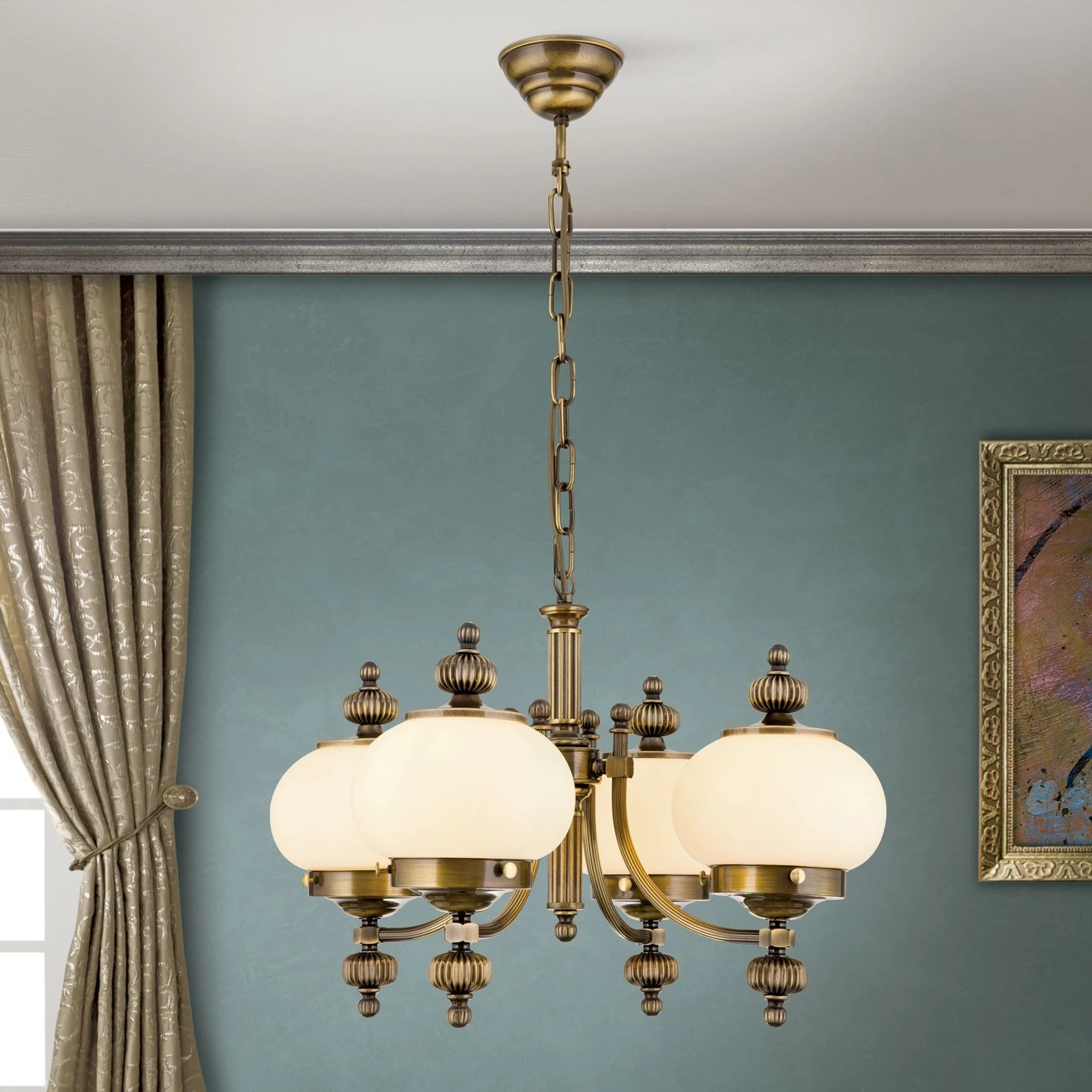 Luster WIENER NOSTALGIE, 4 svetla, nagore, antik mesing, šampanj mat staklo