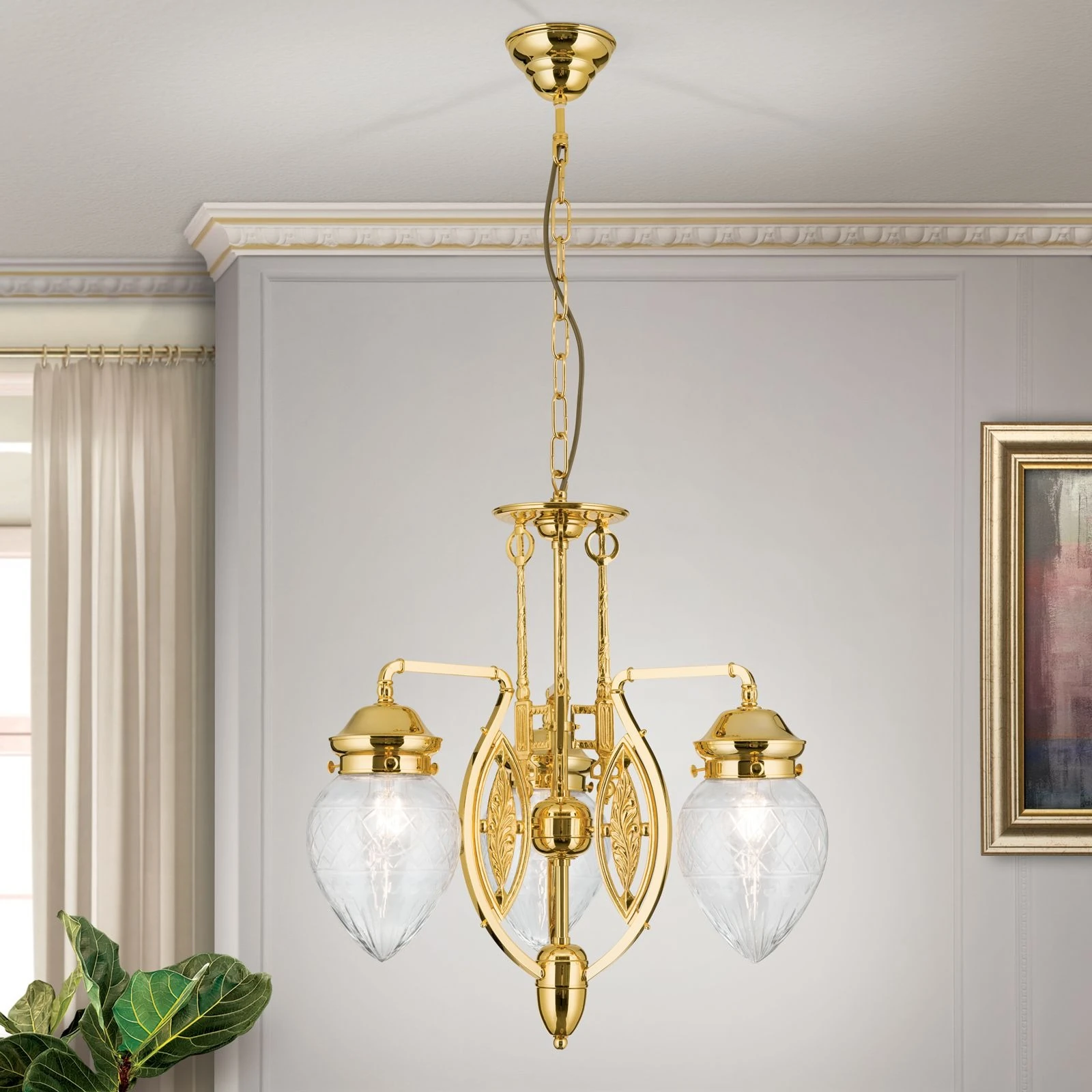 Luster BUDAPEST, 3 svetla, 24-karatno pozlaćen, providno kristalno staklo