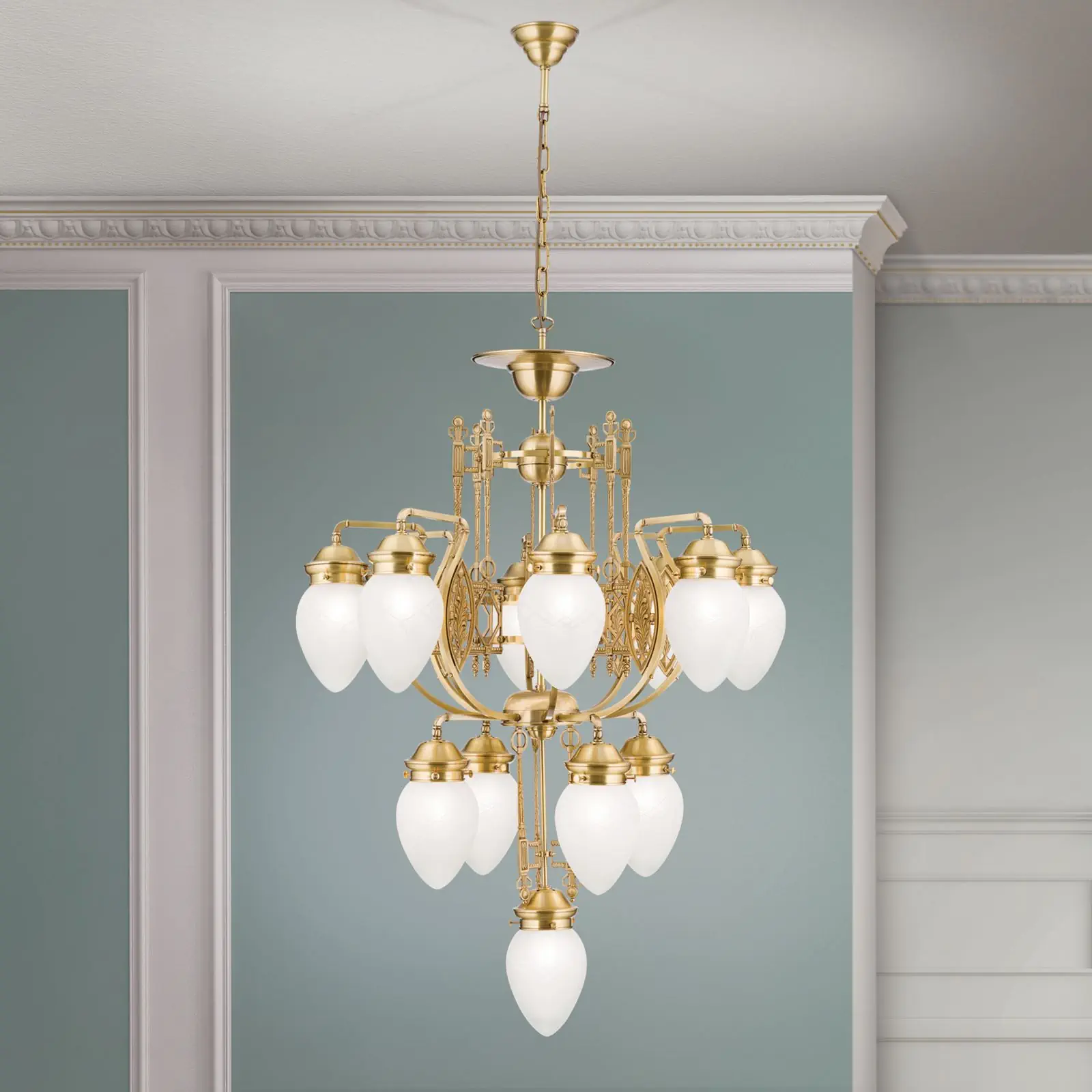 Luster BUDAPEST, 13 izvora svetla, bronza, sa prozirnim mat staklom