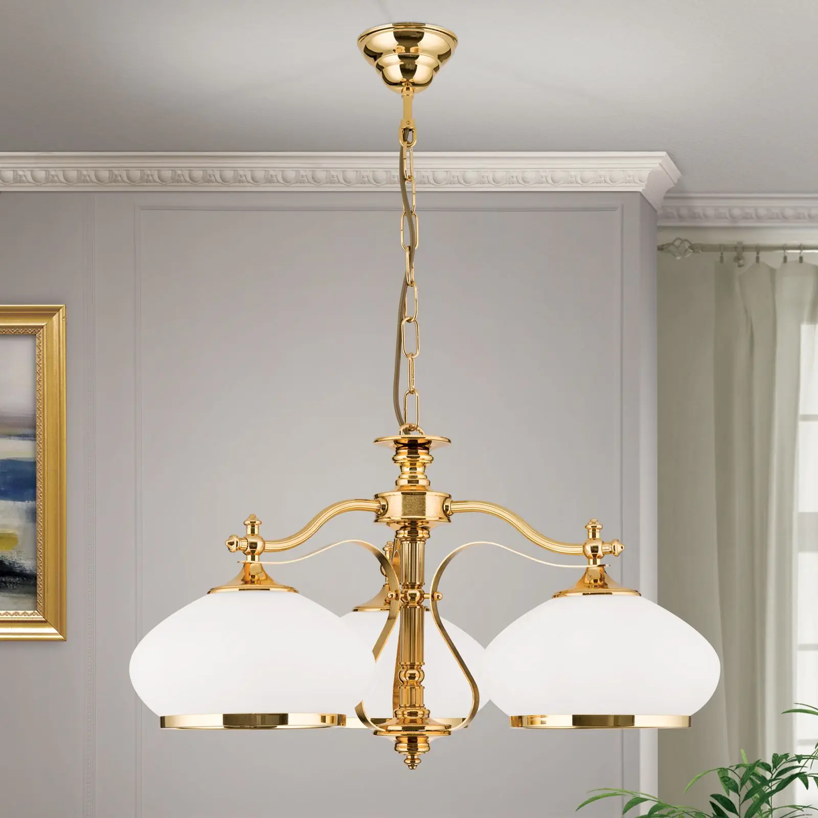 Luster EMPIRE, 3 svetla, zlato, sa opalno-zlatnim staklom