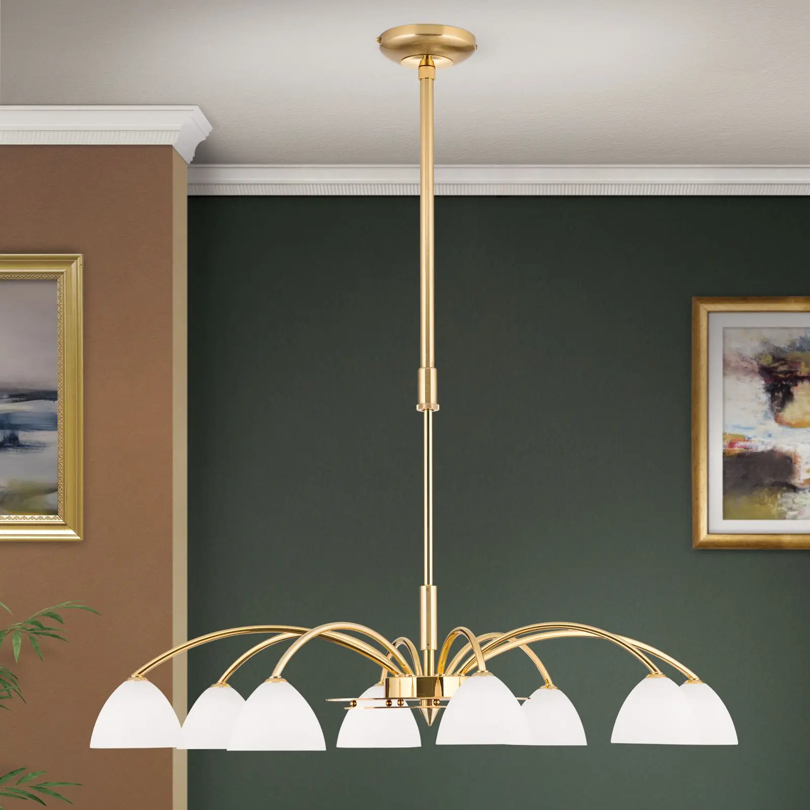 Luster OPALDESIGN, 8 izvora svetla, mat zlatna, sa opalnim staklom