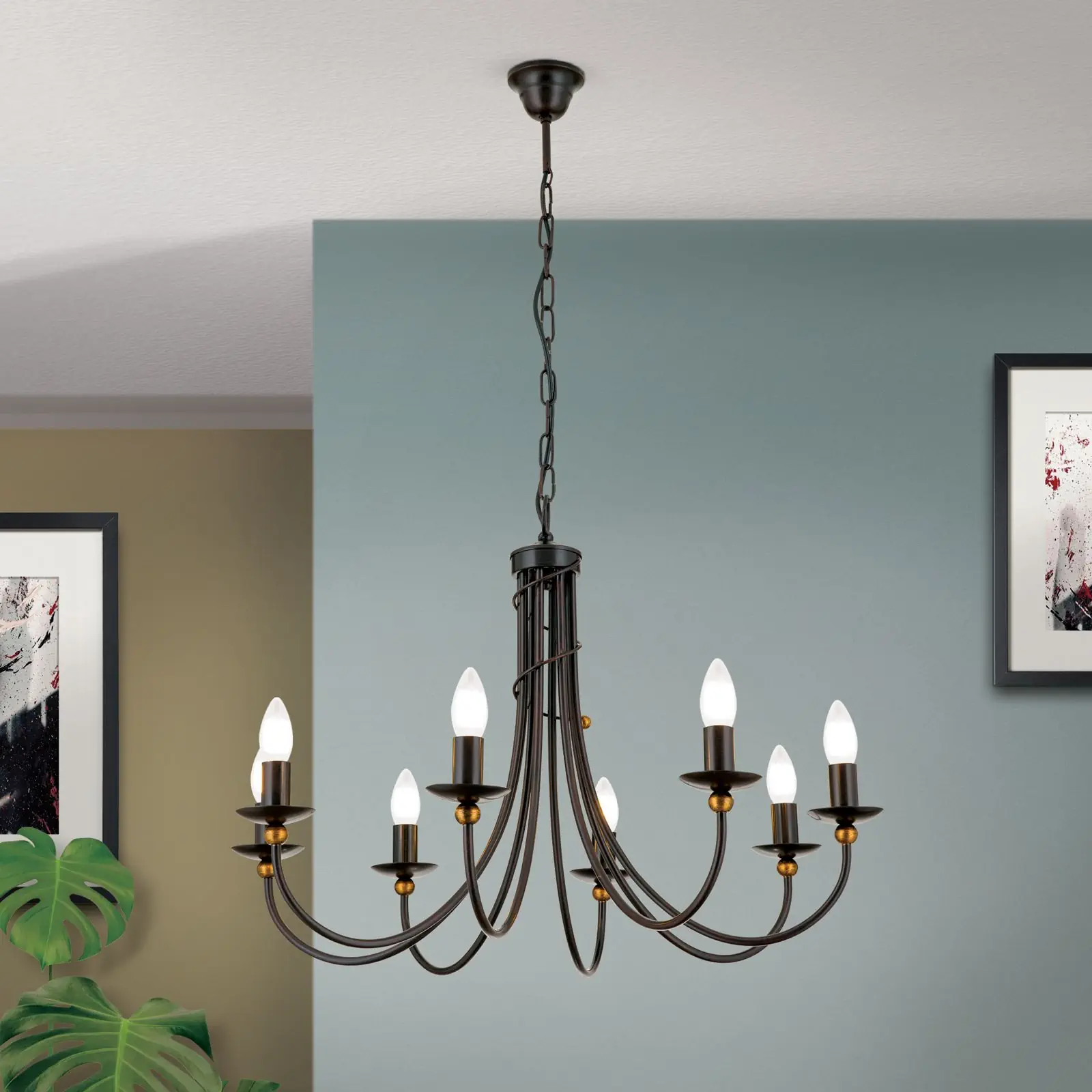 Luster GIOVANNI, 8 izvora svetla, antik braon, zlatna