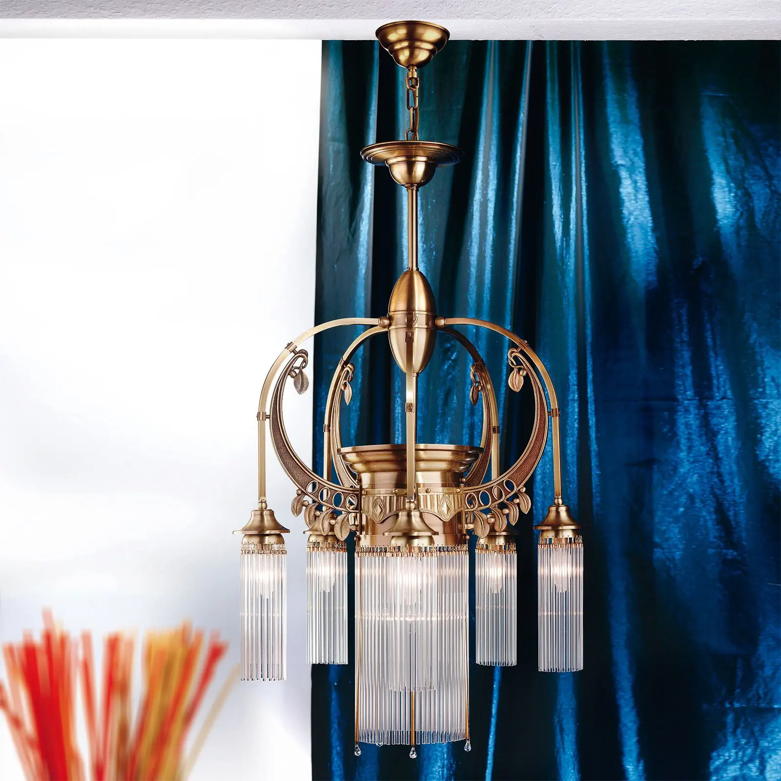 Luster ADELE, 6 izvora svetla, stari mesing, sa staklenim štapićima