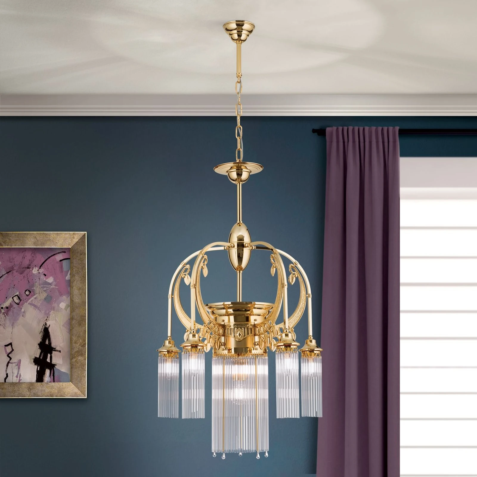 Luster ADELE, 6 izvora svetla, 24-karatno pozlaćen, štapići od kristalnog stakla