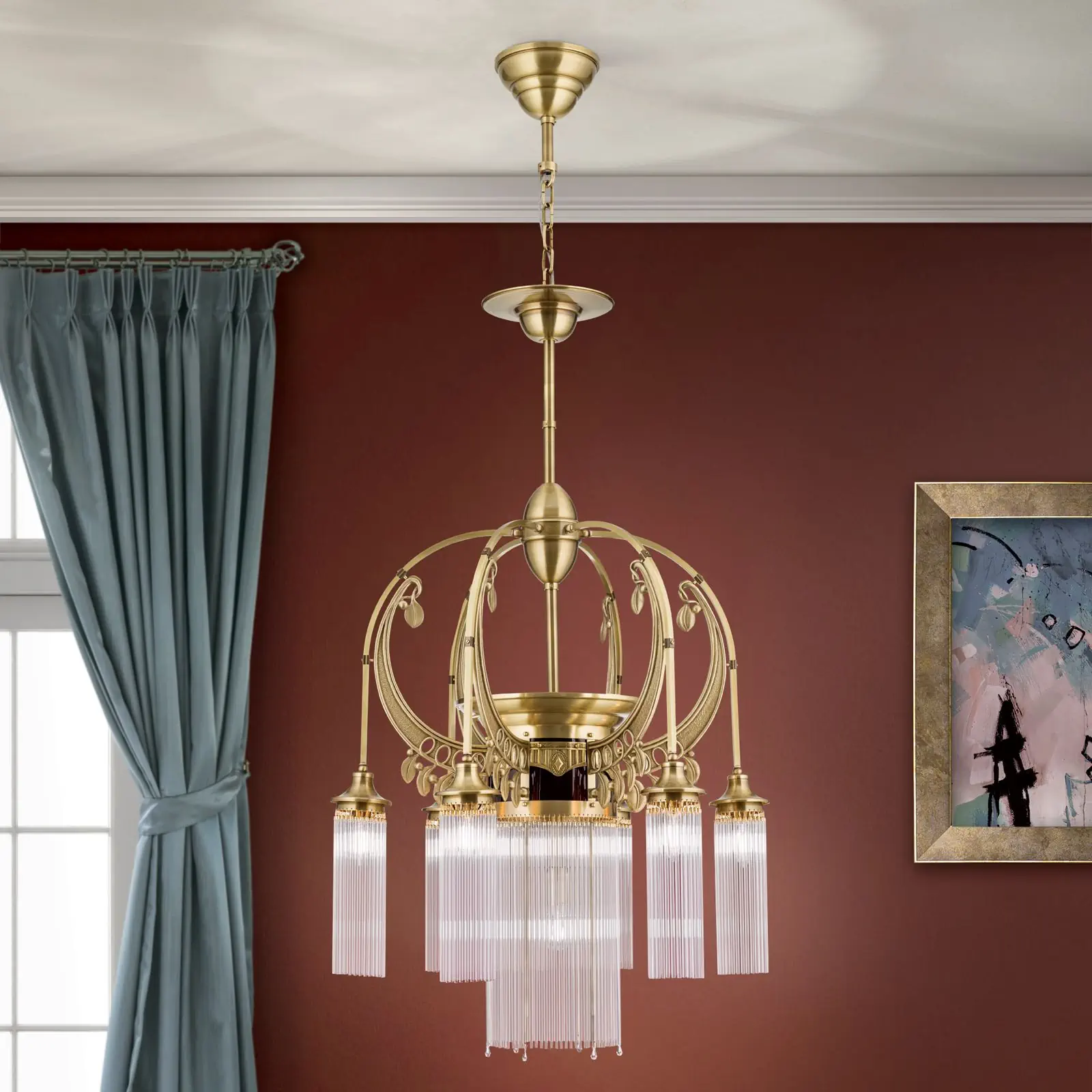 Luster ADELE, 7 izvora svetla, stari mesing, sa staklenim štapićima