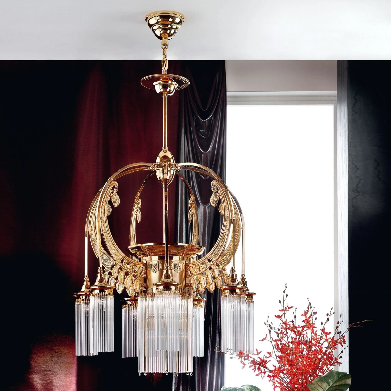 Luster ADELE, 8 izvora svetla, 24-karatno pozlaćen, štapići od kristalnog stakla