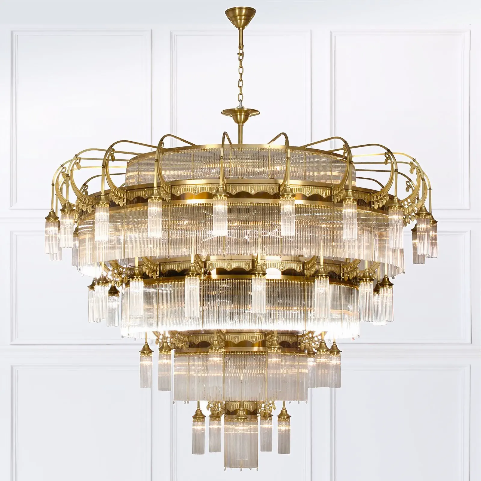 Luster ADELE, 91 izvor svetla, stari mesing, sa staklenim štapićima