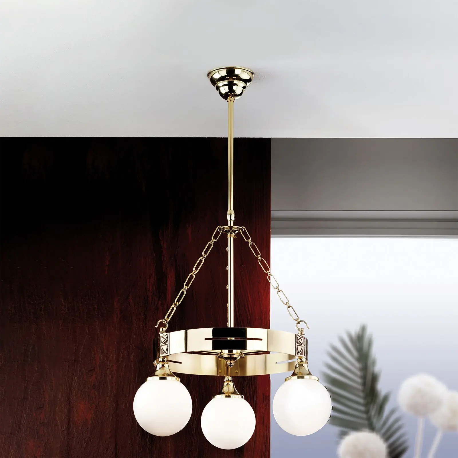 Luster ALT WIEN, 3 izvora svetla, sjajni mesing, sa sjajnim opalnim staklom