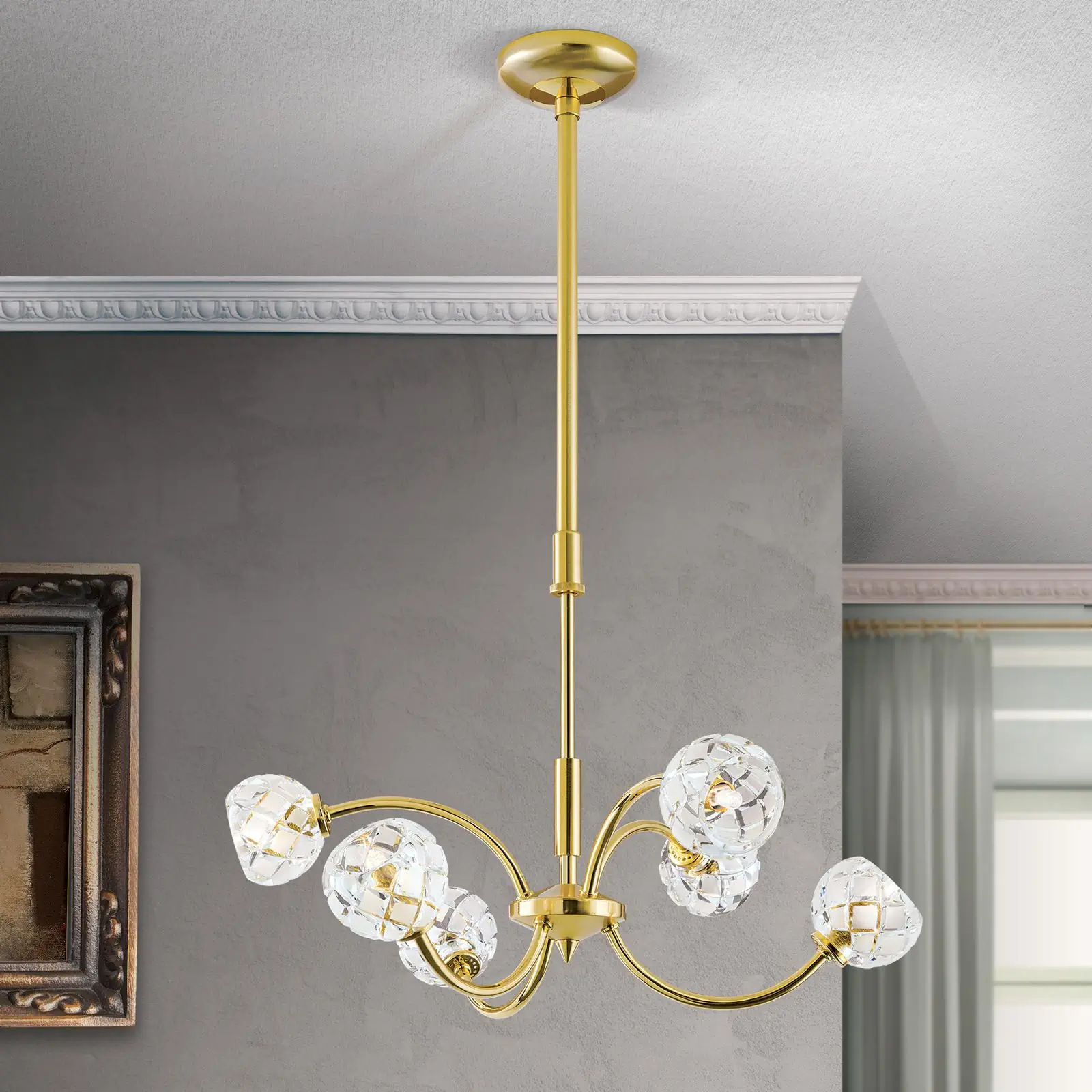 Luster MADERNO, 6 izvora svetla, mat zlatna