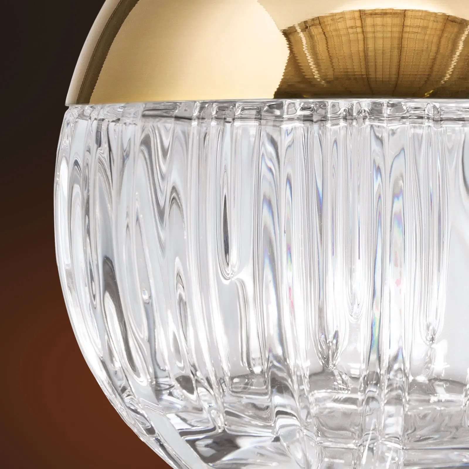 Luster BALL, 6 izvora svetla, zlato, sa zlatnim tekstilnim kablom i prozirnim kristalnim staklom sa linijskim rezom - 5