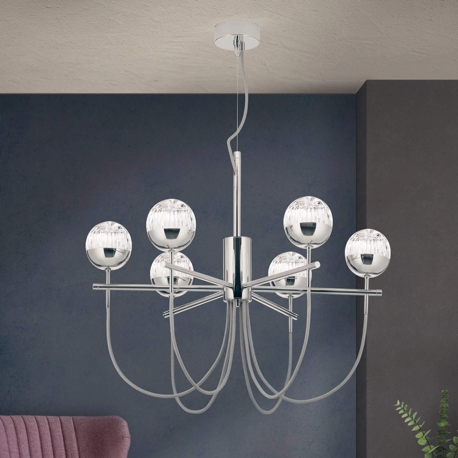 Luster BALL, 6 izvora svetla, sjajni nikl, providno kristalno staklo (ručno sečeno)