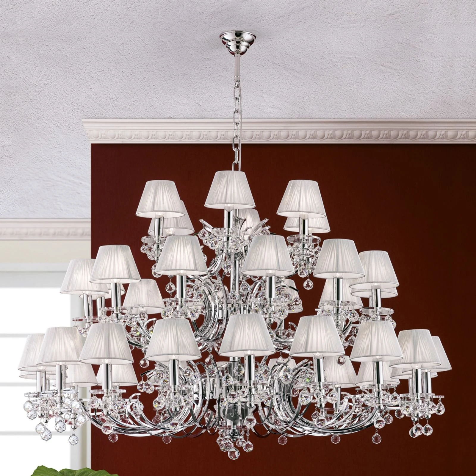 Luster KRISTALLDESIGN, 36 izvora svetla, hrom, beli abažuri, SPECTRA® Swarovski® kristal