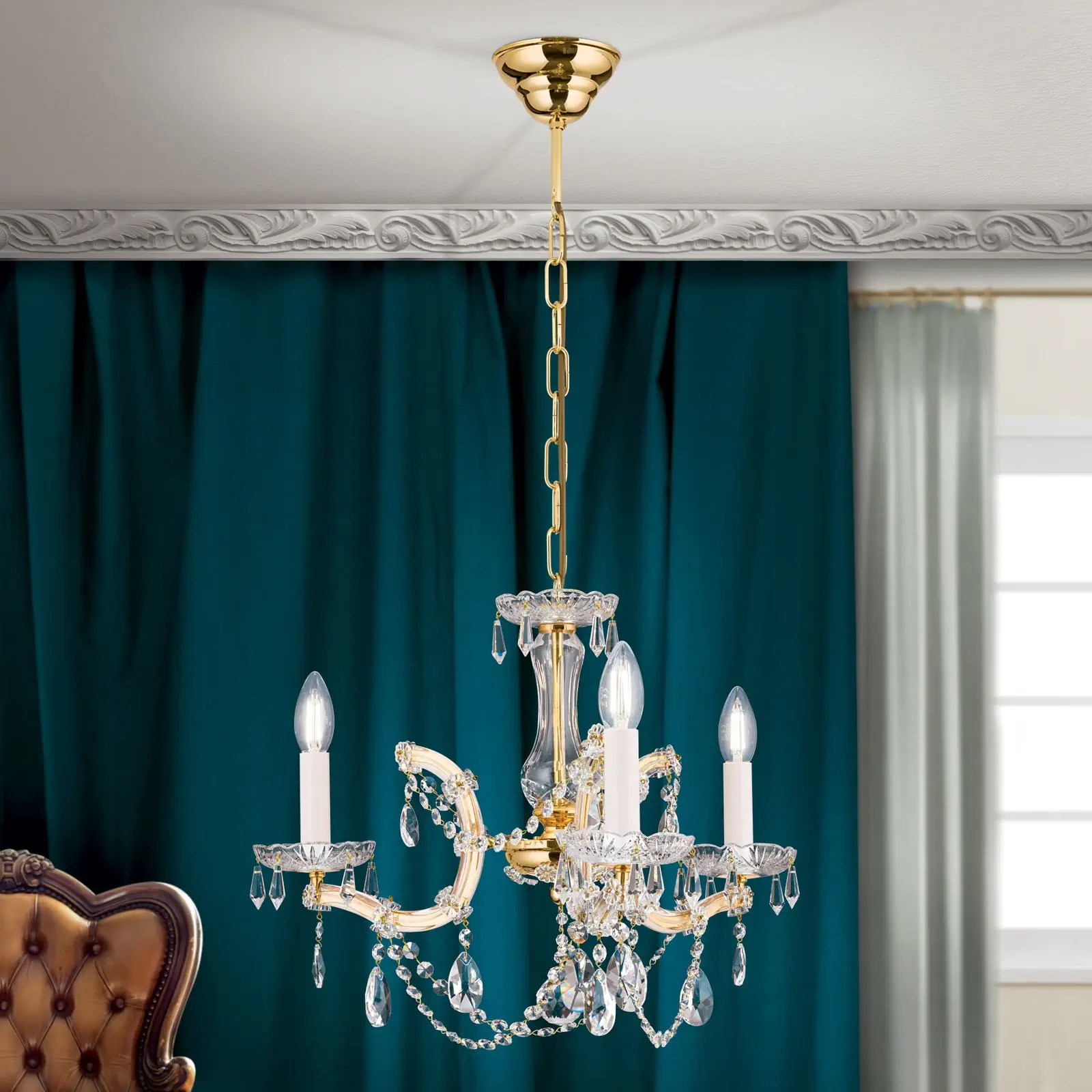 Luster MARIA THERESIA, 3 izvora svetla, zlatni