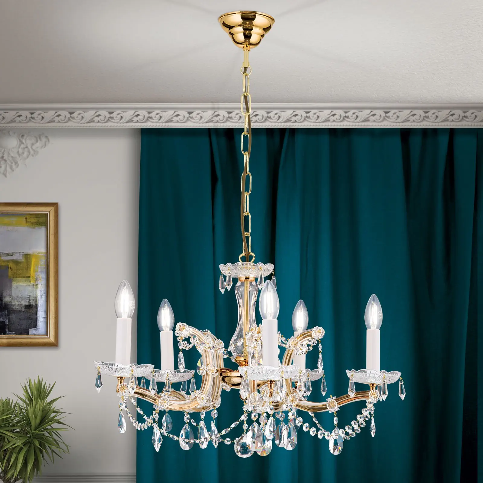 Luster MARIA THERESIA, 5 izvora svetla, zlatni