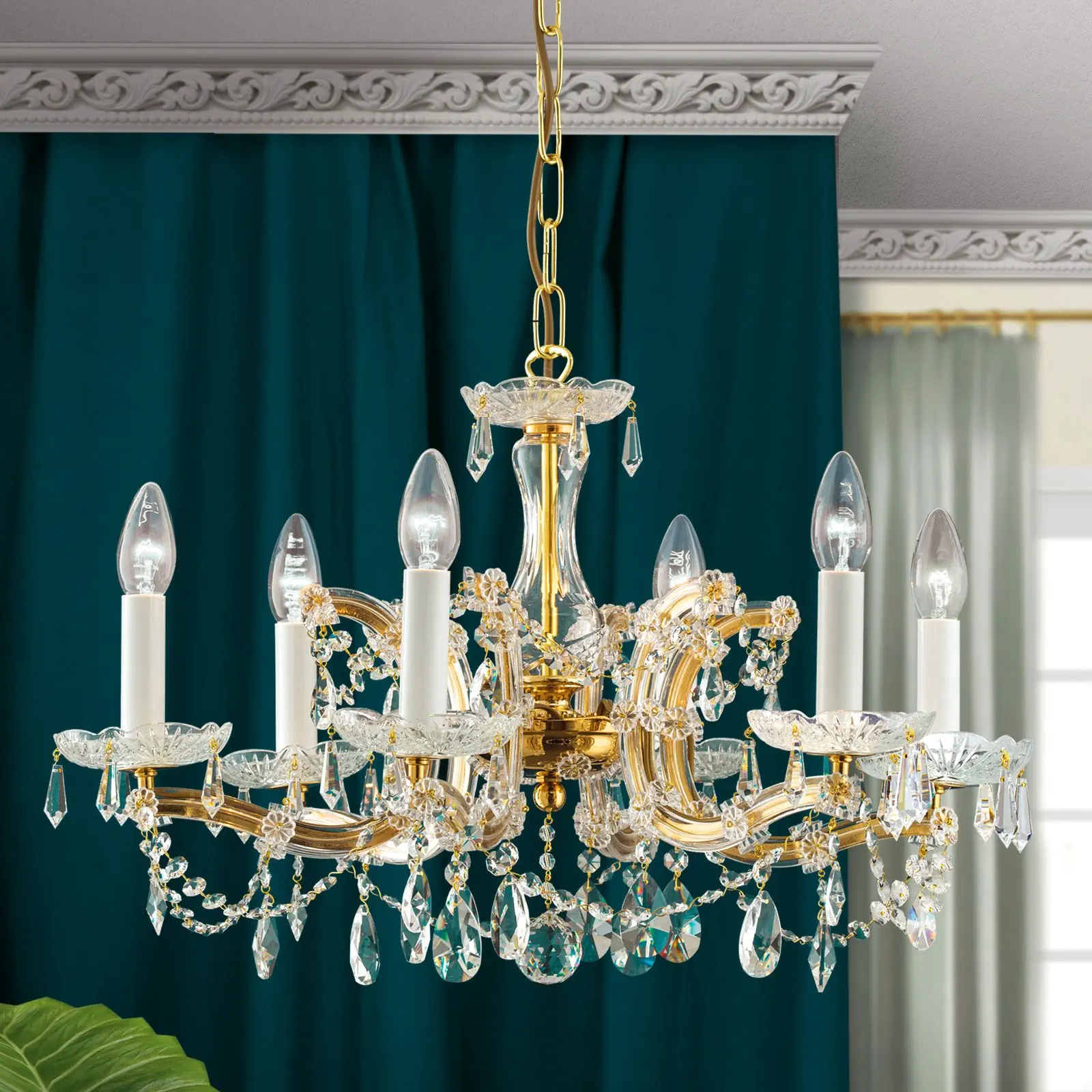 Luster MARIA THERESIA, 6 izvora svetla, zlatni