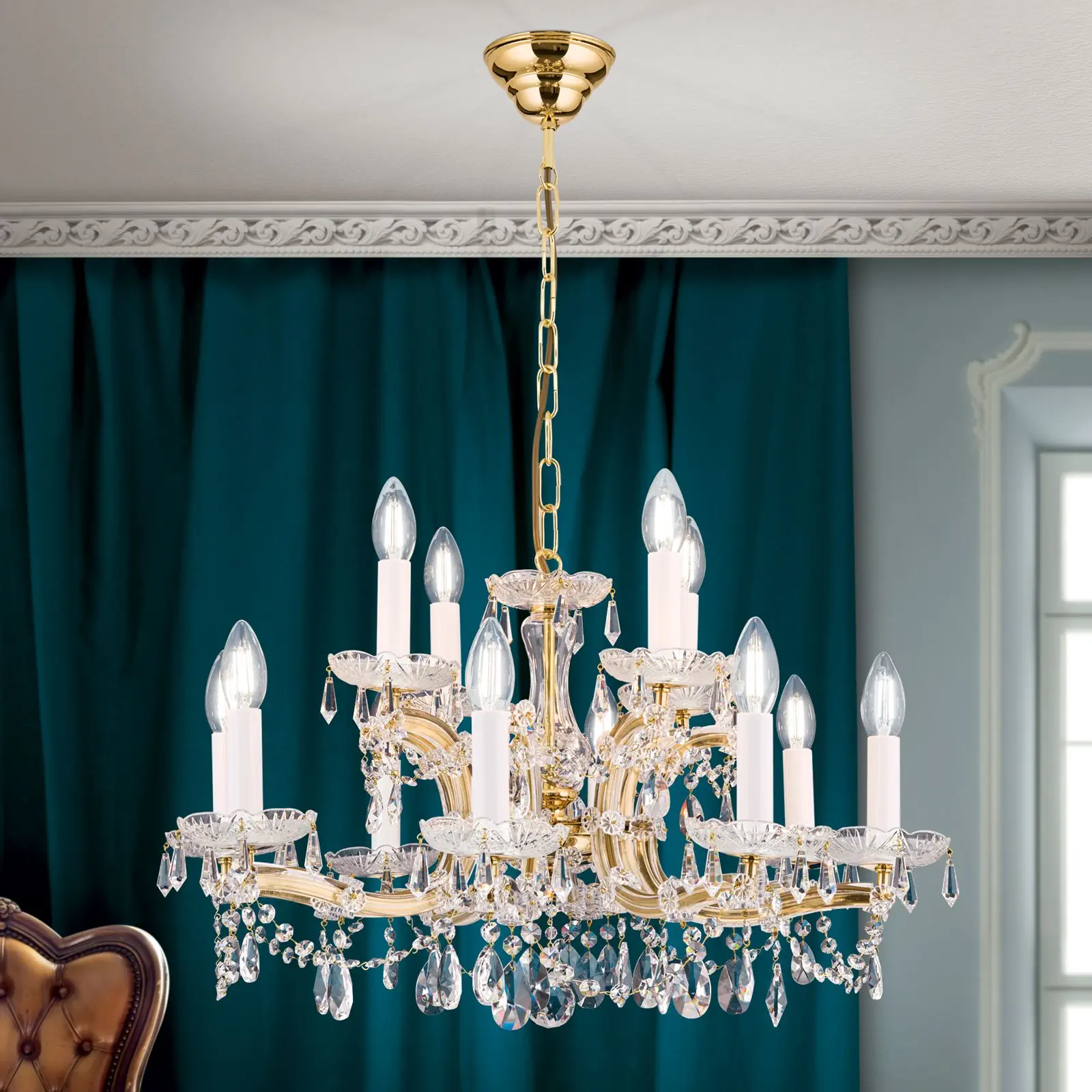 Luster MARIA THERESIA, 12 izvora svetla, zlatni