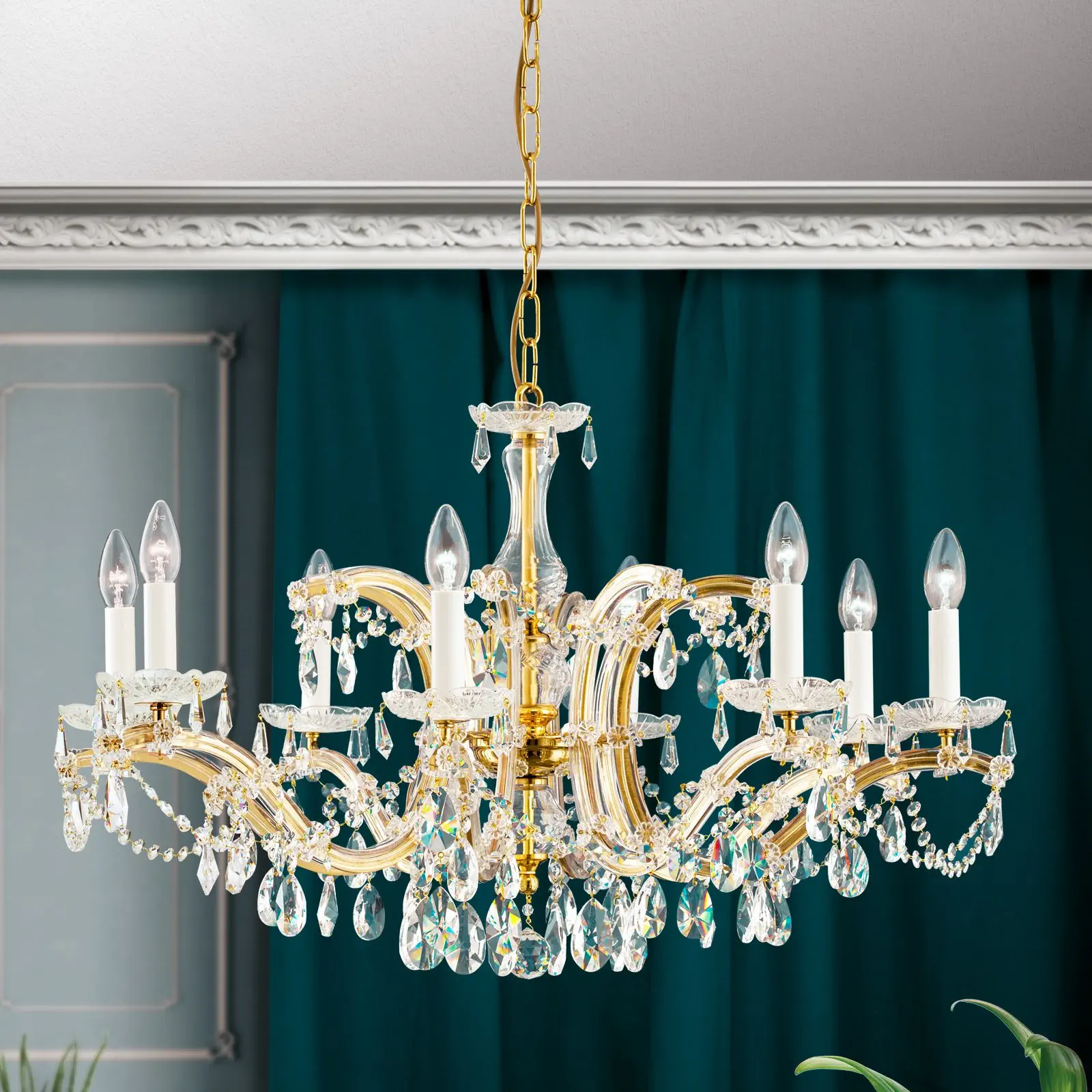 Kristalni luster MARIA THERESIA, 8 izvora svetla, zlato