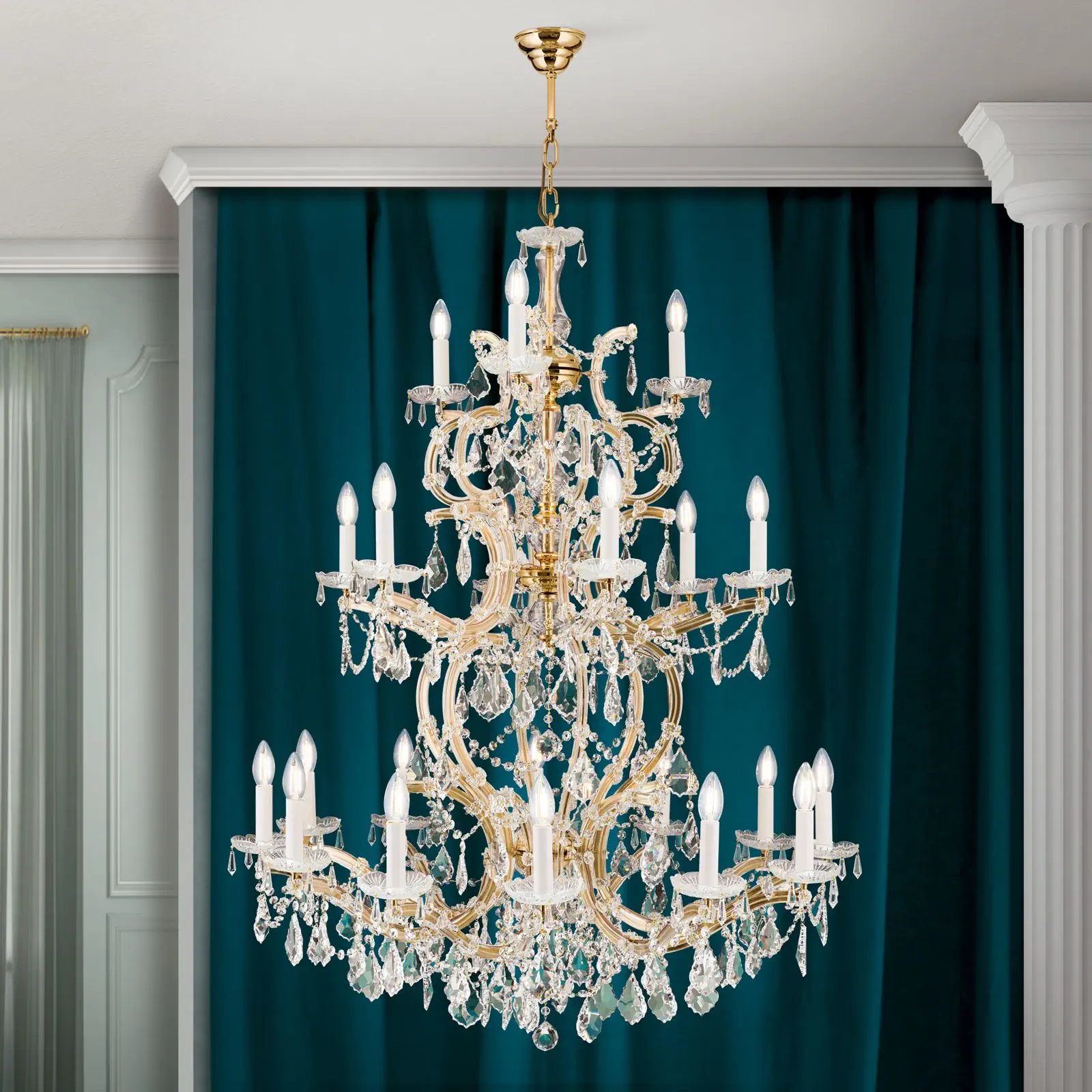 Luster MARIA THERESIA, 12+6+3 izvora svetla, zlatni, sa krunom