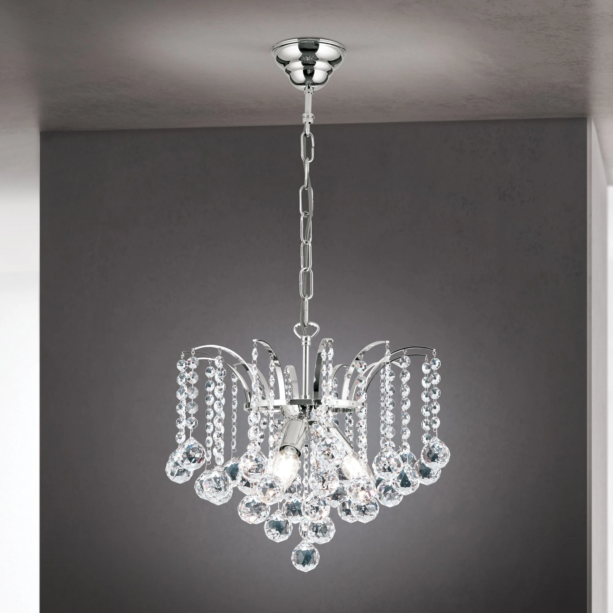 Luster KRISTALL KLASSISCH, 3 izvora svetla, hrom, providni kristal