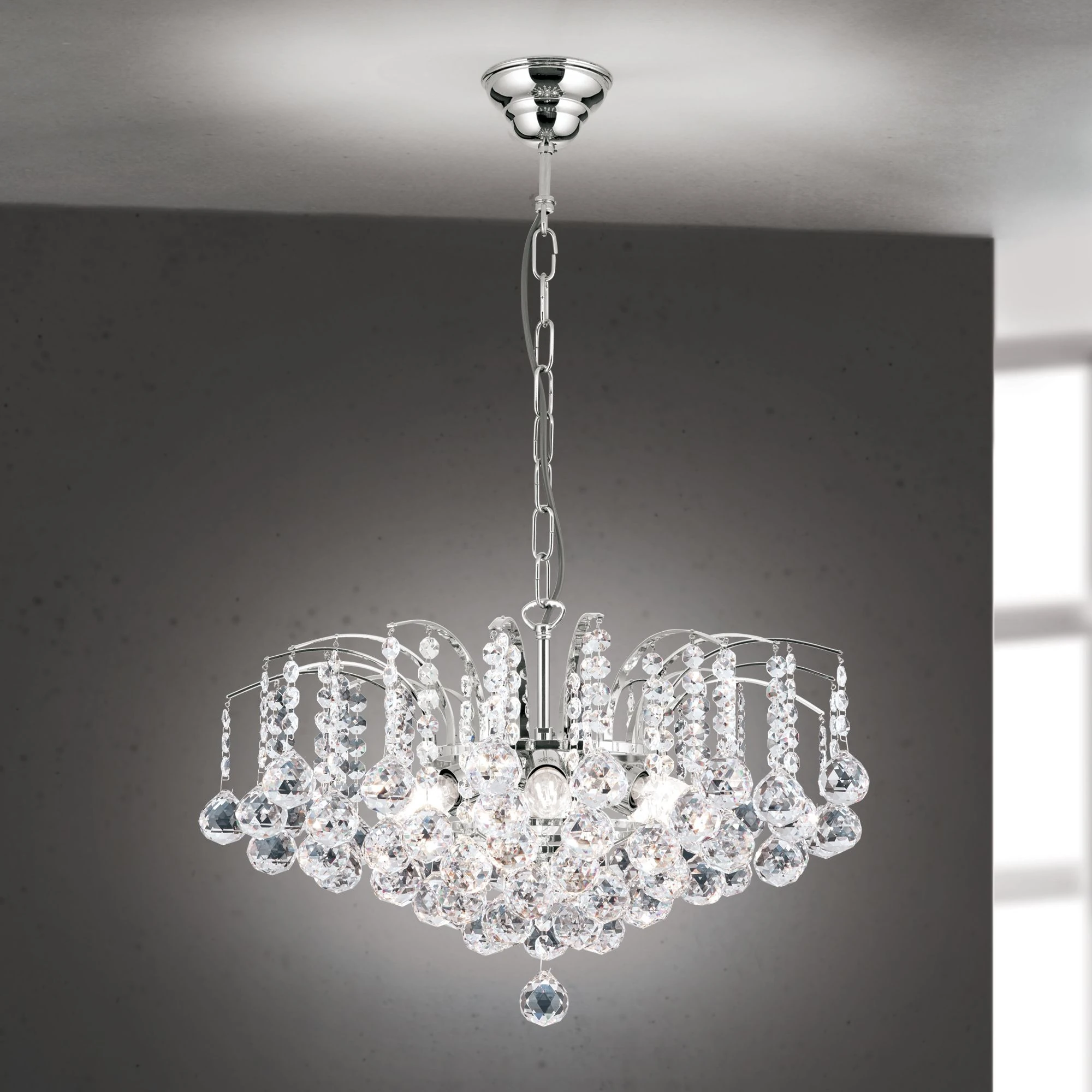 Luster KRISTALL KLASSISCH, 6 izvora svetla, hrom, providni kristal