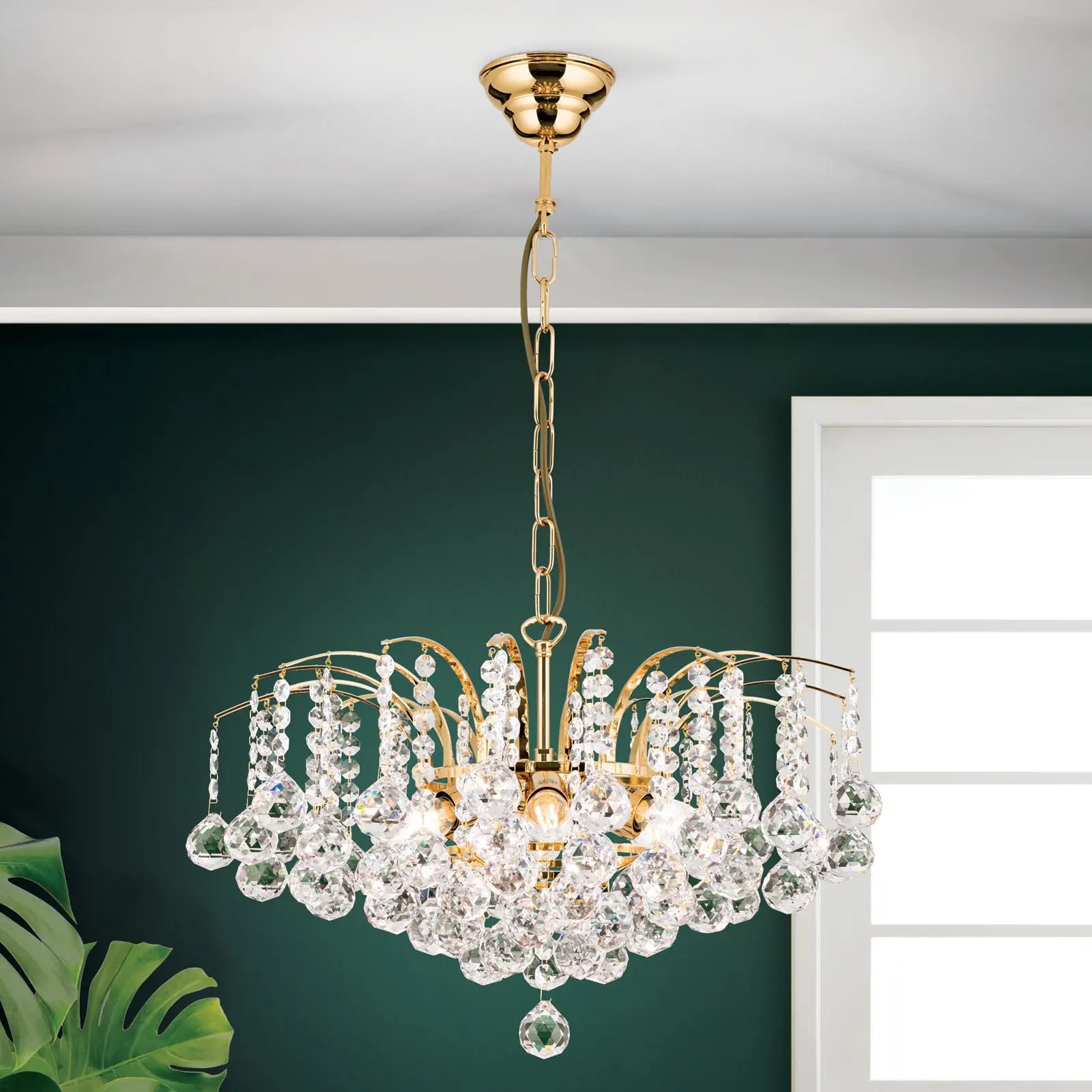 Luster KRISTALL KLASSISCH, 6 izvora svetla, zlatni, sa providnom kristalnom dekoracijom