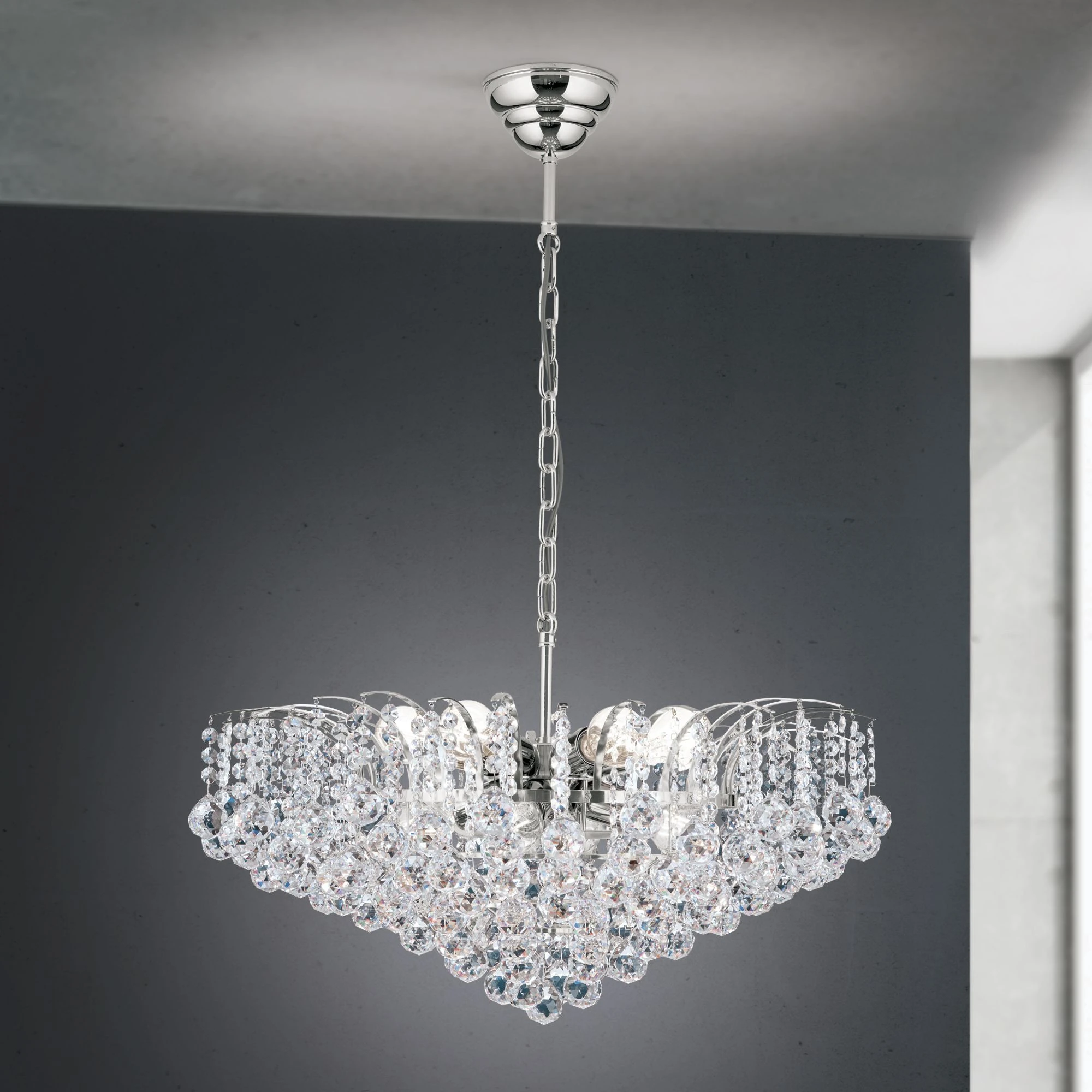 Luster KRISTALL KLASSISCH, 10 izvora svetla, hrom, providni kristal