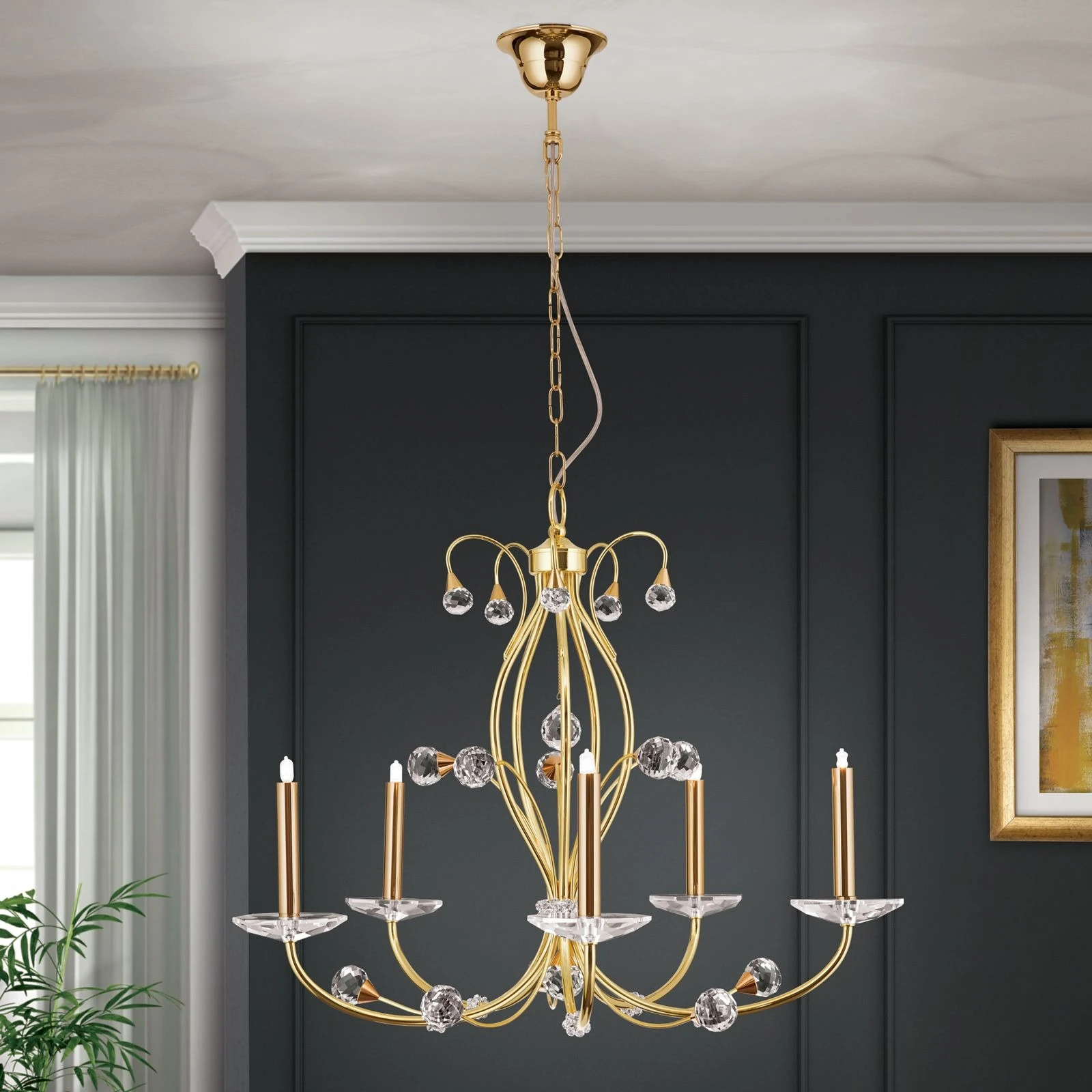 Luster EREMITAGE, 5 izvora svetla, 24-karatno pozlaćeno