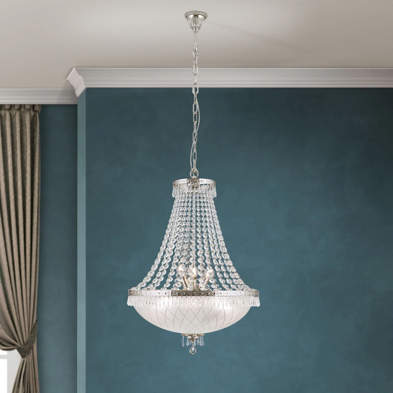 Luster EMPIRE CRYSTAL, 9 izvora svetla, antik srebro