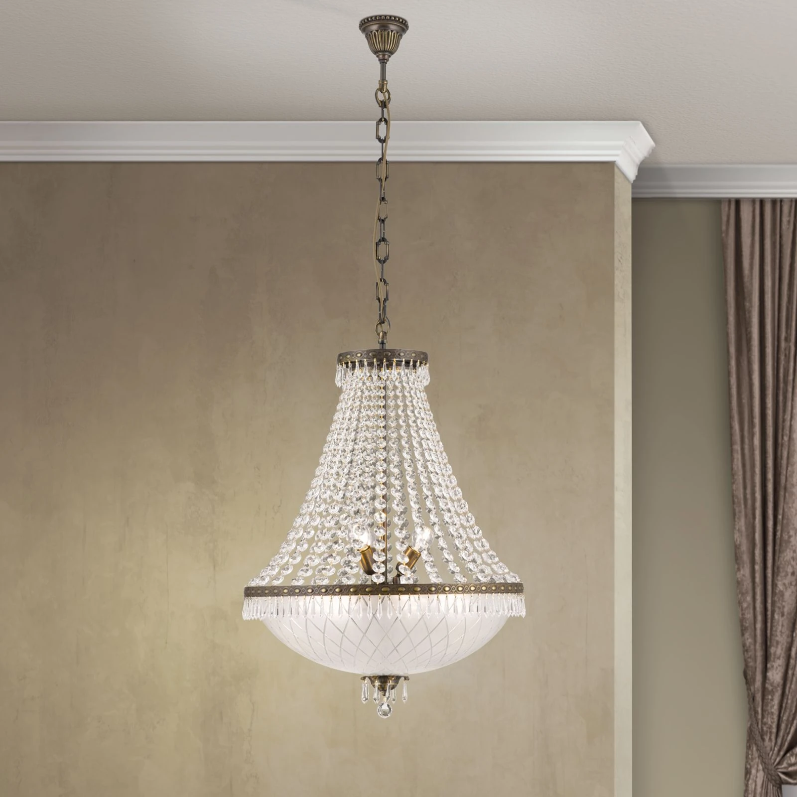 Luster EMPIRE CRYSTAL, 9 izvora svetla, antik patina