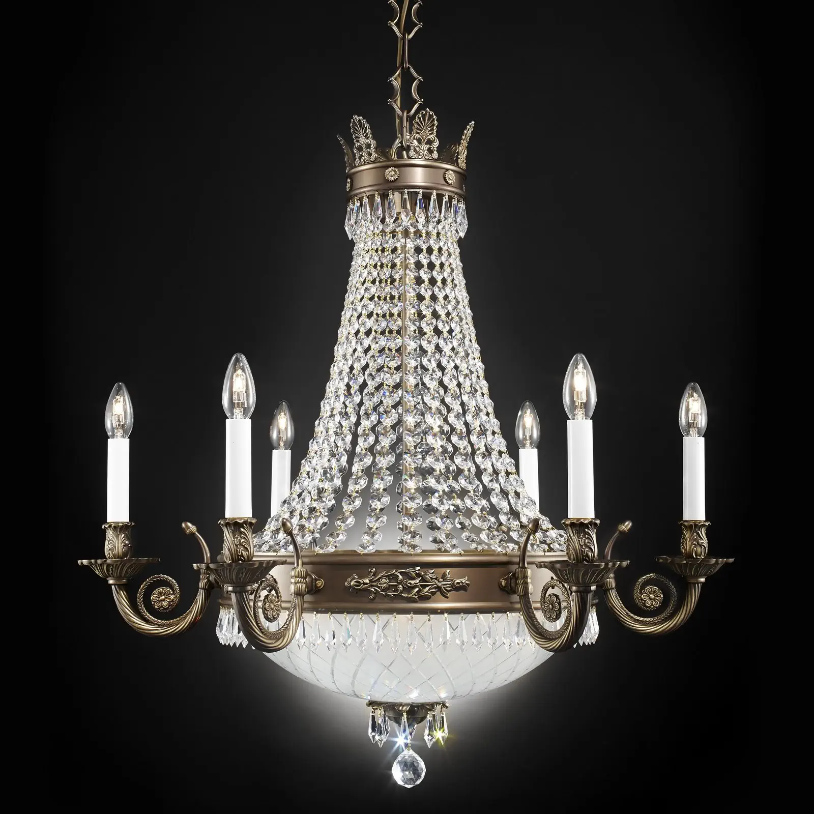 Luster EMPIRE CRYSTAL, 12 izvora svetla, antik patina