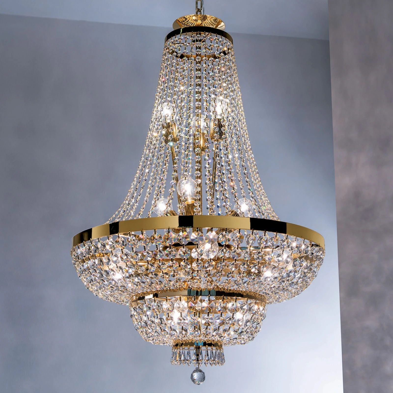 Luster SHERATON, 15 izvora svetla, 70 cm, 24-karatno pozlaćen