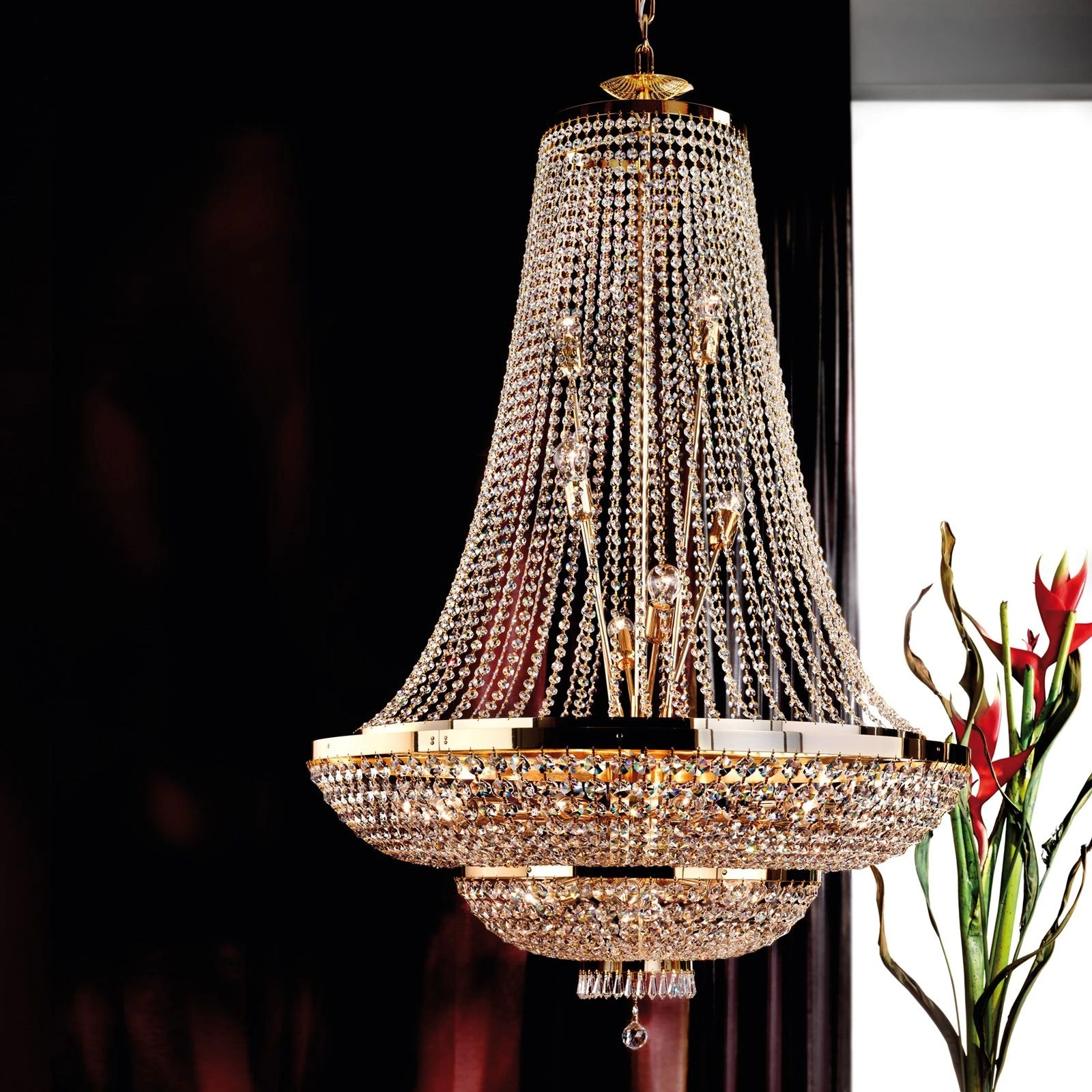 Luster SHERATON, 24 izvora svetla, 105 cm, 24-karatno pozlaćen