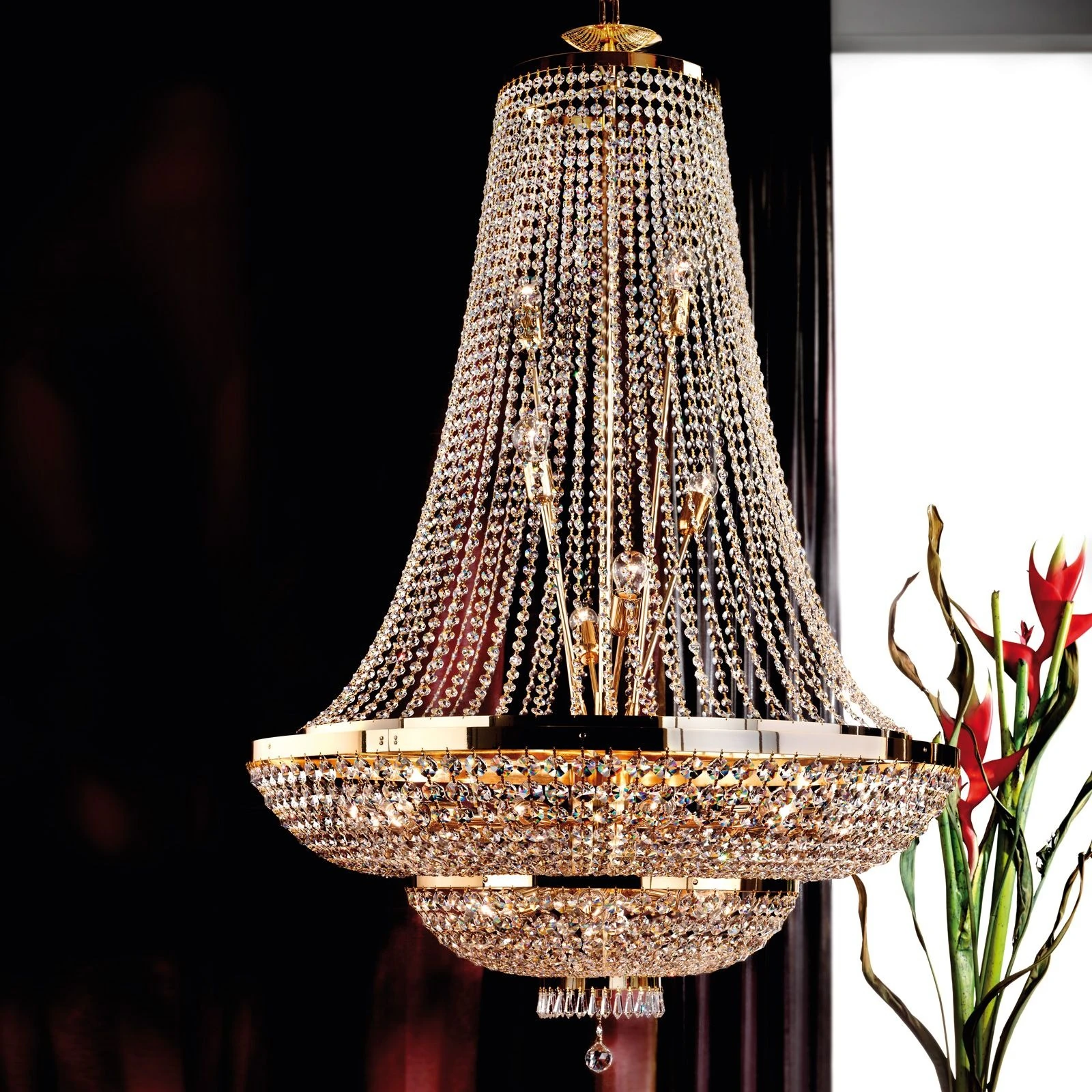 Luster SHERATON, 24 izvora svetla, 120 cm, 24-karatno pozlaćen