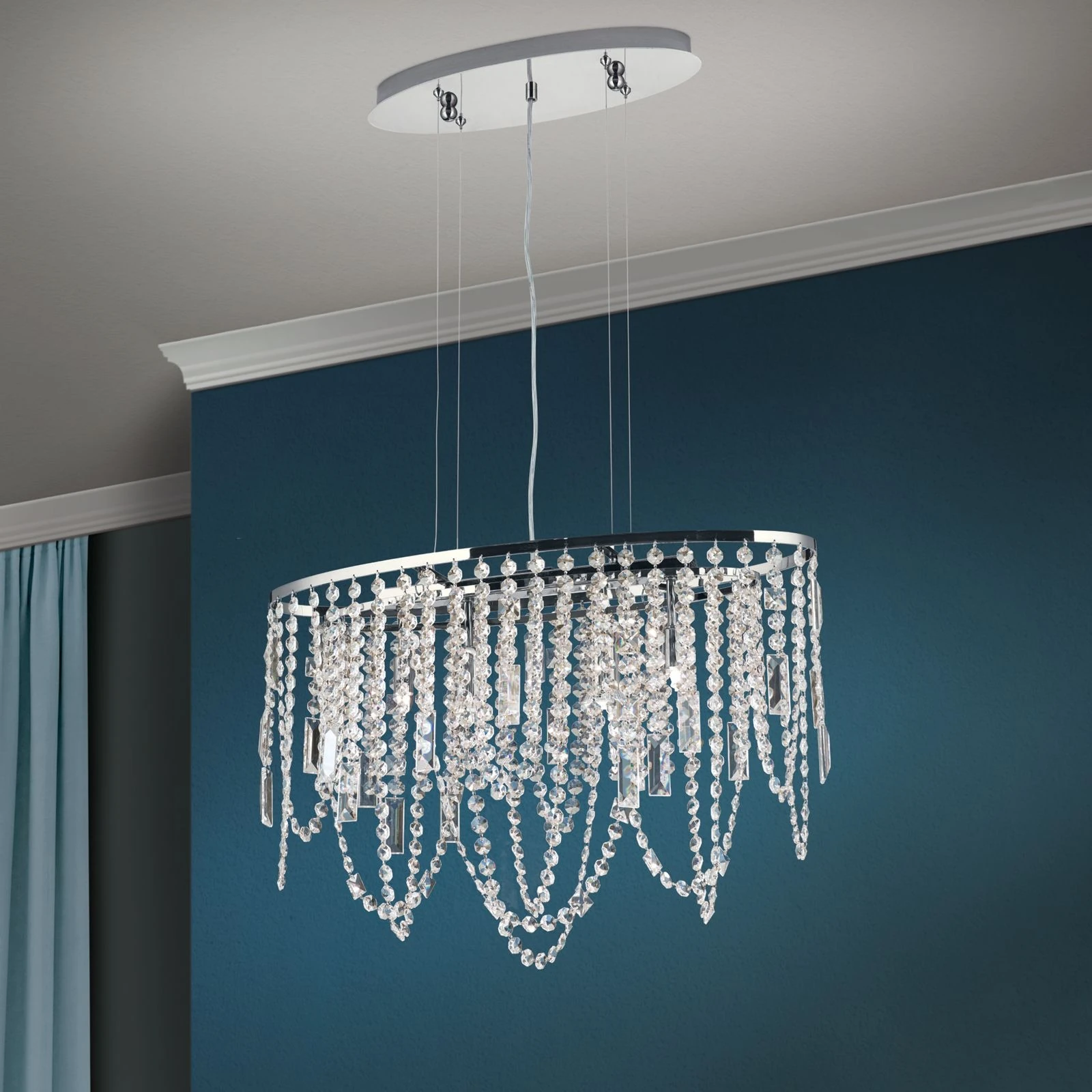 Plafonski luster KRISTALLDESIGN, ovalnog oblika, 60 × 25 cm, hromiran