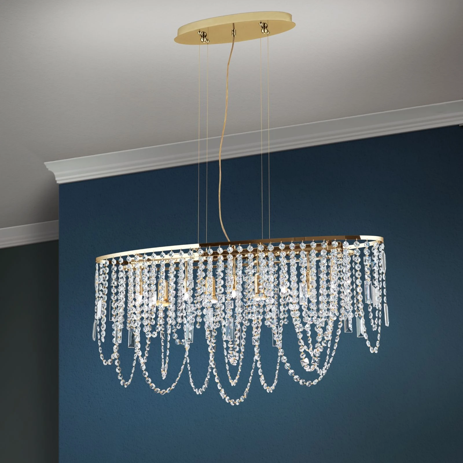 Viseća lampa KRISTALLDESIGN, ovalnog oblika, 90x25 cm, 24-karatno pozlaćena