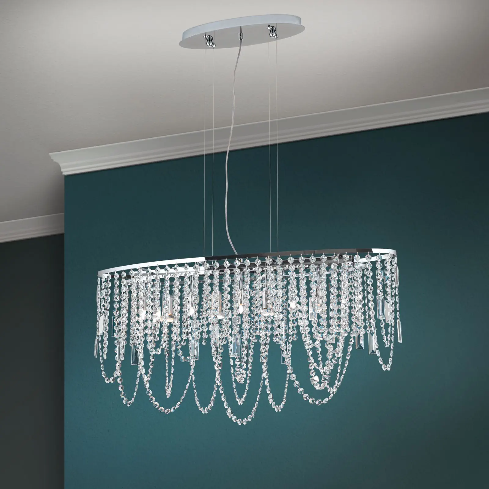 Viseća lampa KRISTALLDESIGN, ovalnog oblika, 90x25cm, hromirana