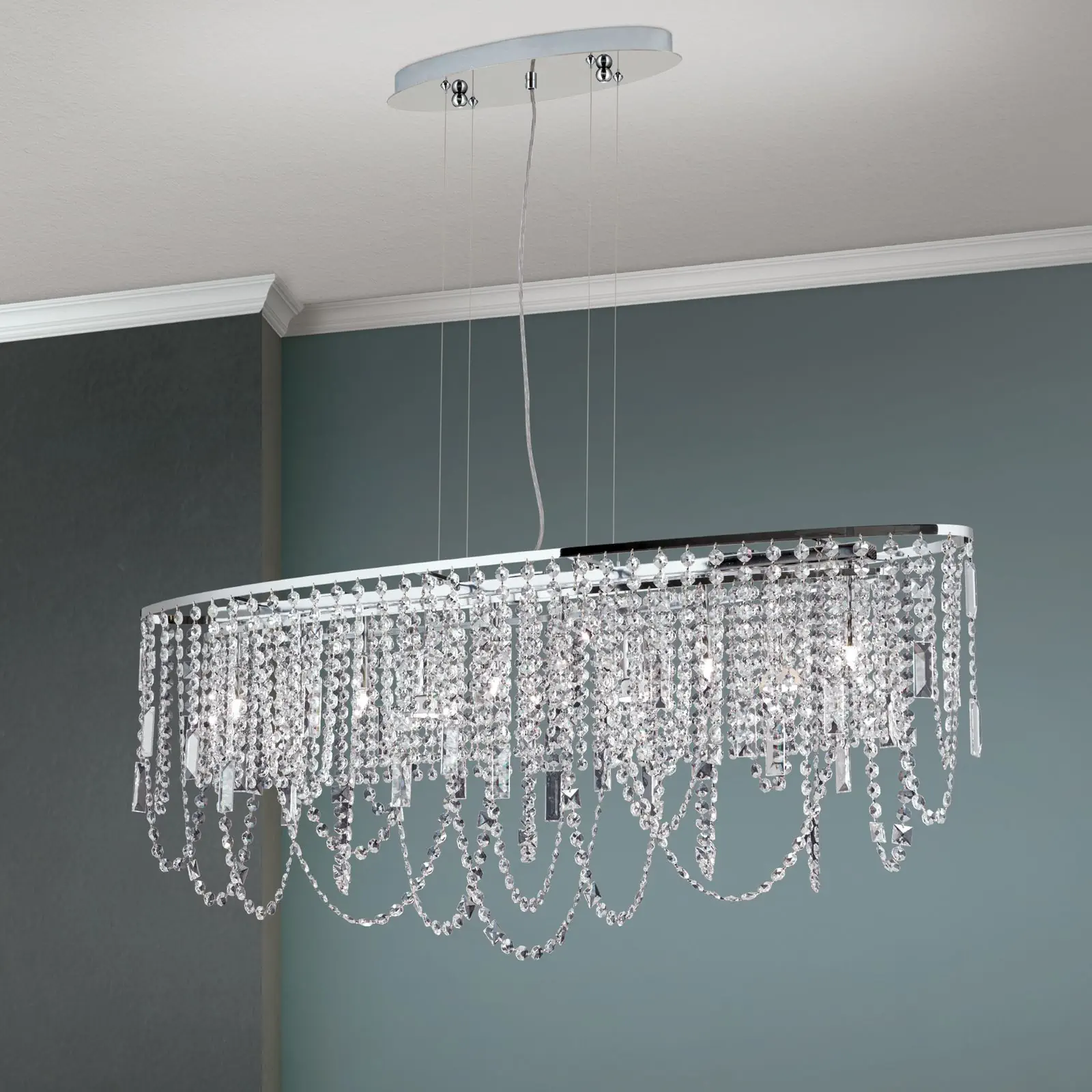 Viseća lampa KRISTALLDESIGN, ovalnog oblika, 110x25cm, hromirana