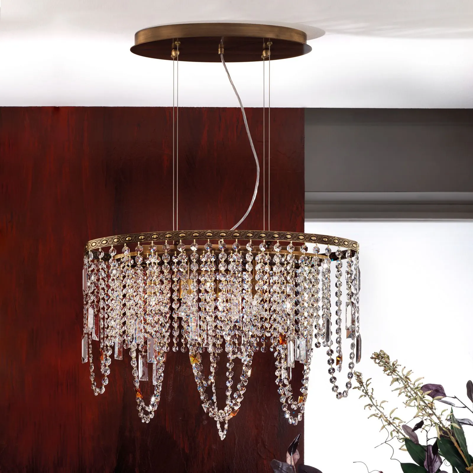 Viseća lampa KRISTALLDESIGN, 5 izvora svetla, patina