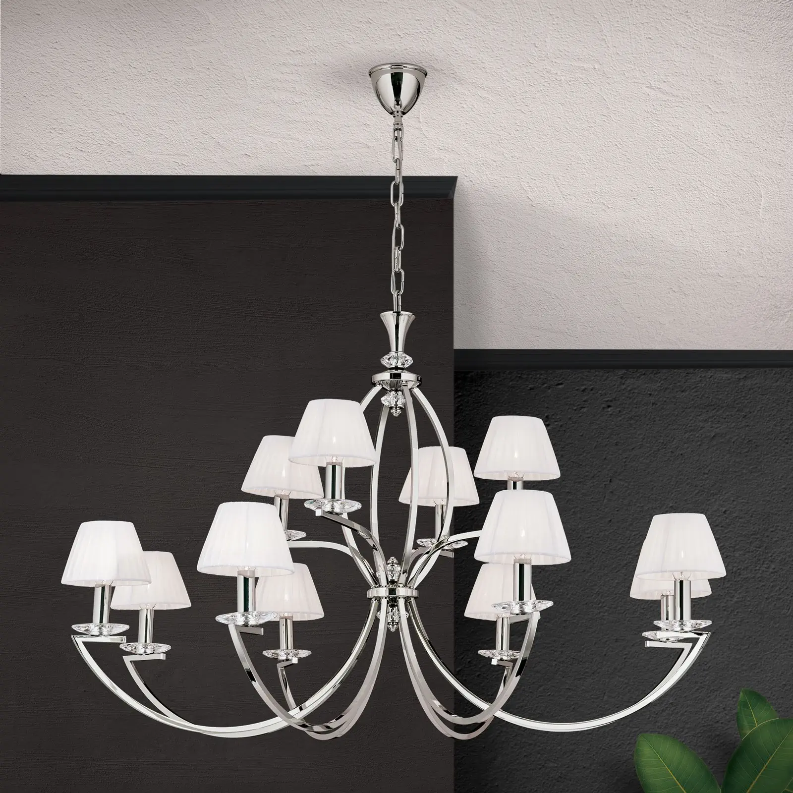 Luster AVALA, 12 izvora svetla, nikl, sa belim abažurima - 7