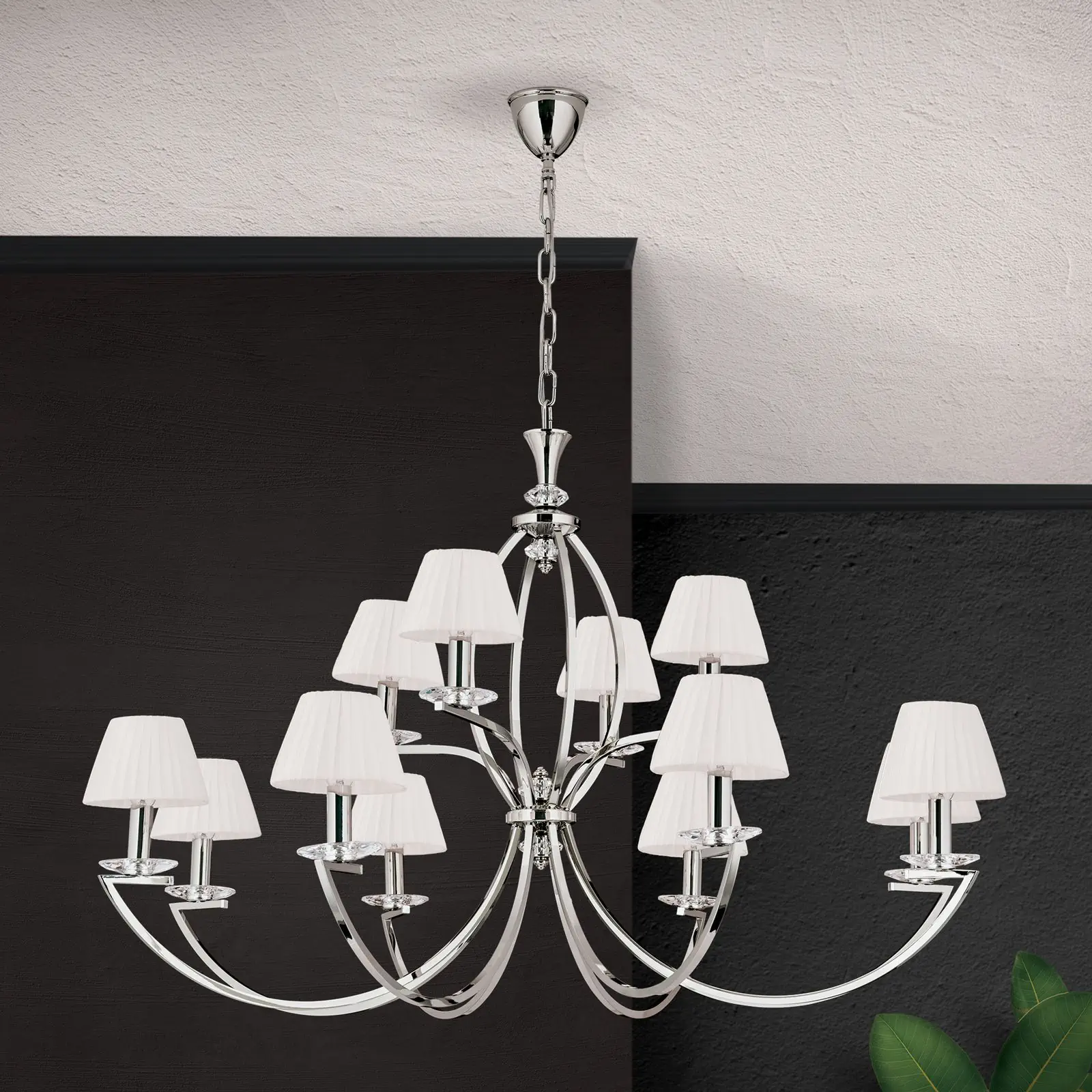 Luster AVALA, 12 izvora svetla, nikl, sa belim abažurima - 8