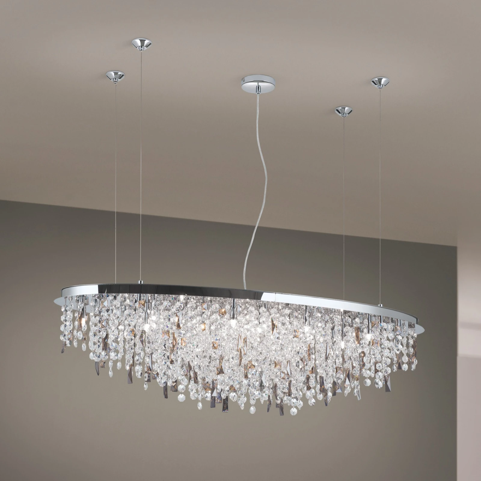 Kristalna plafonska lampa CRYSTALRIVER, 21 izvor svetla, hrom