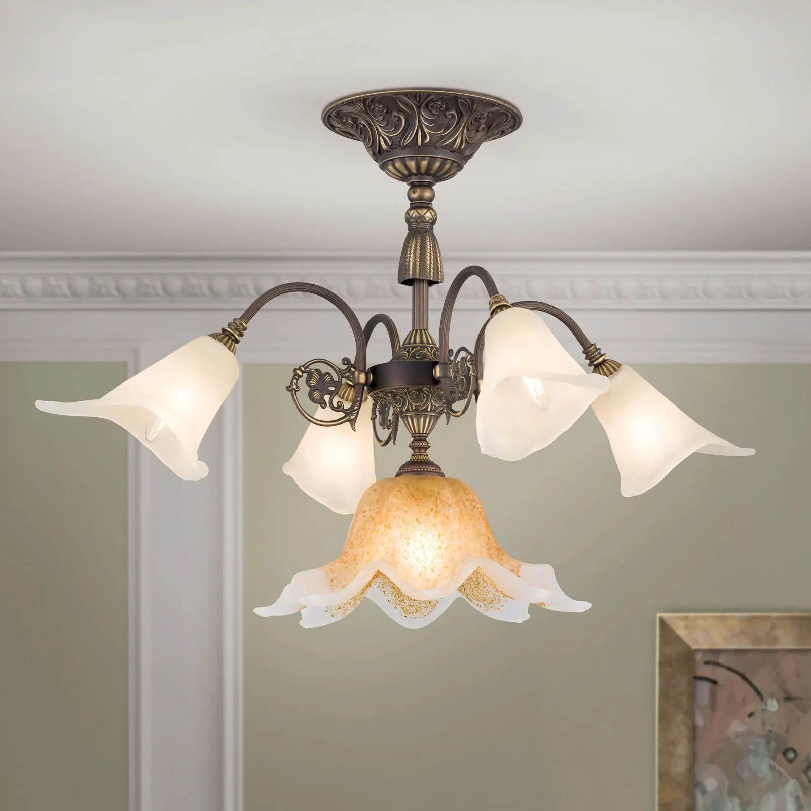 Plafonski luster TOSCA, sa 5 izvora svetla, antička patina