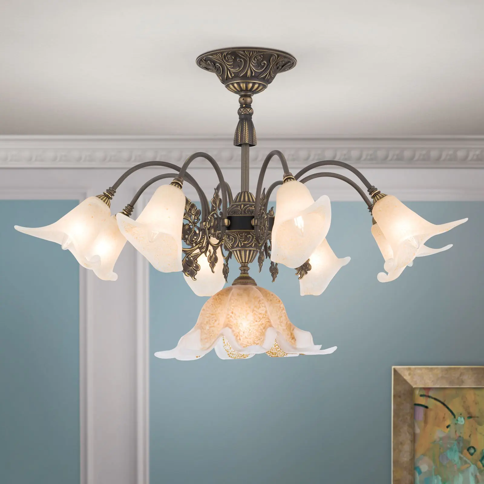 Plafonski luster TOSCA, sa 9 izvora svetla, stara patina