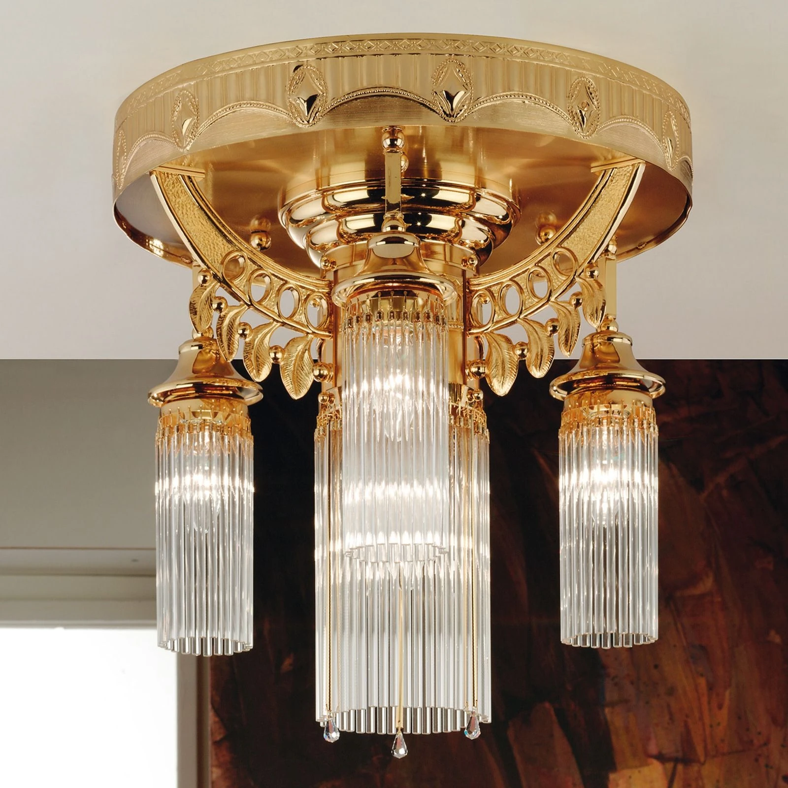 Plafonski luster ADELE, 4 izvora svetla, 24-karatno pozlaćen, kristalni stakleni štapići