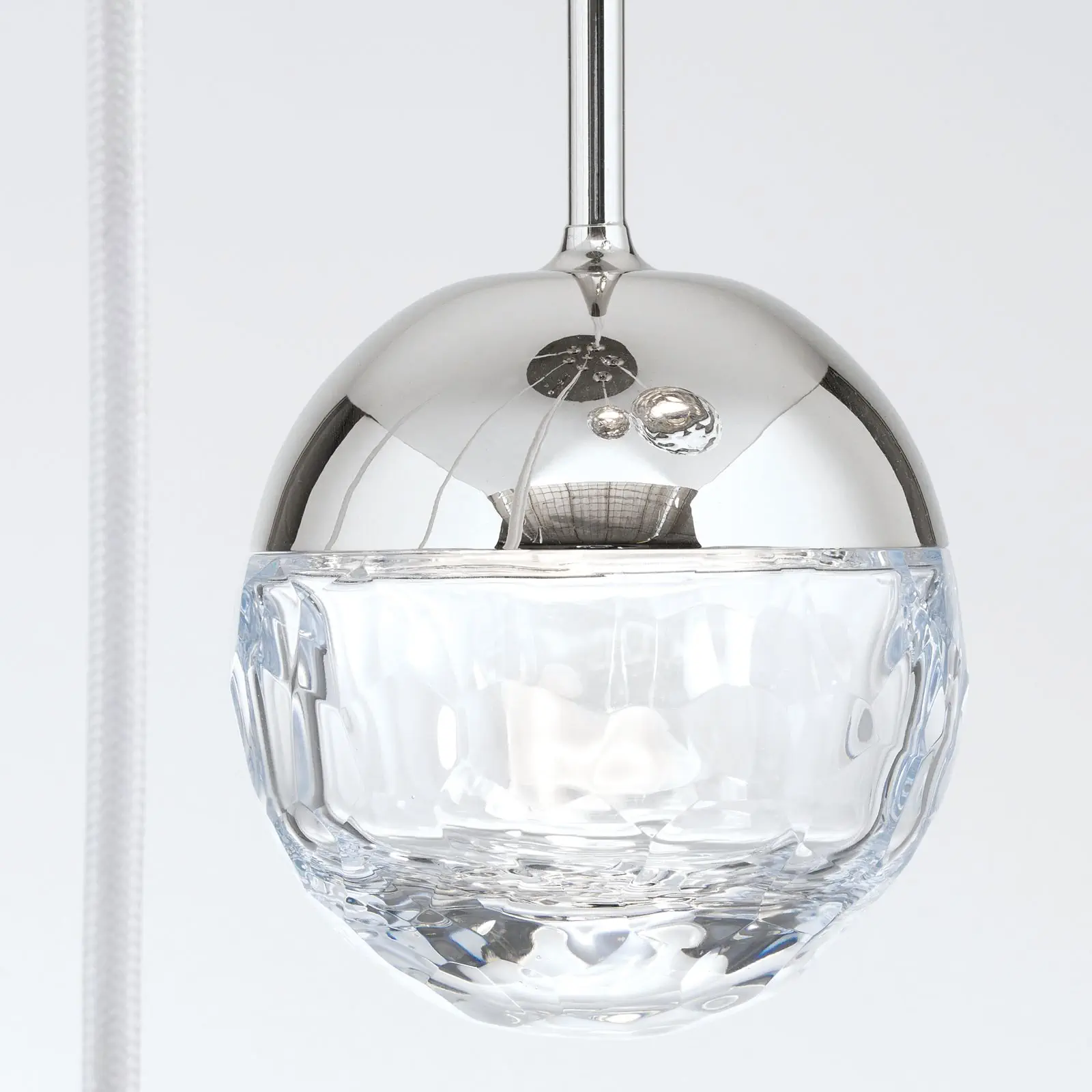 Plafonski luster BALL, Ø 40 cm, nikl, sa belim tekstilnim kablom i providnim brušenim kristalnim staklom - 8