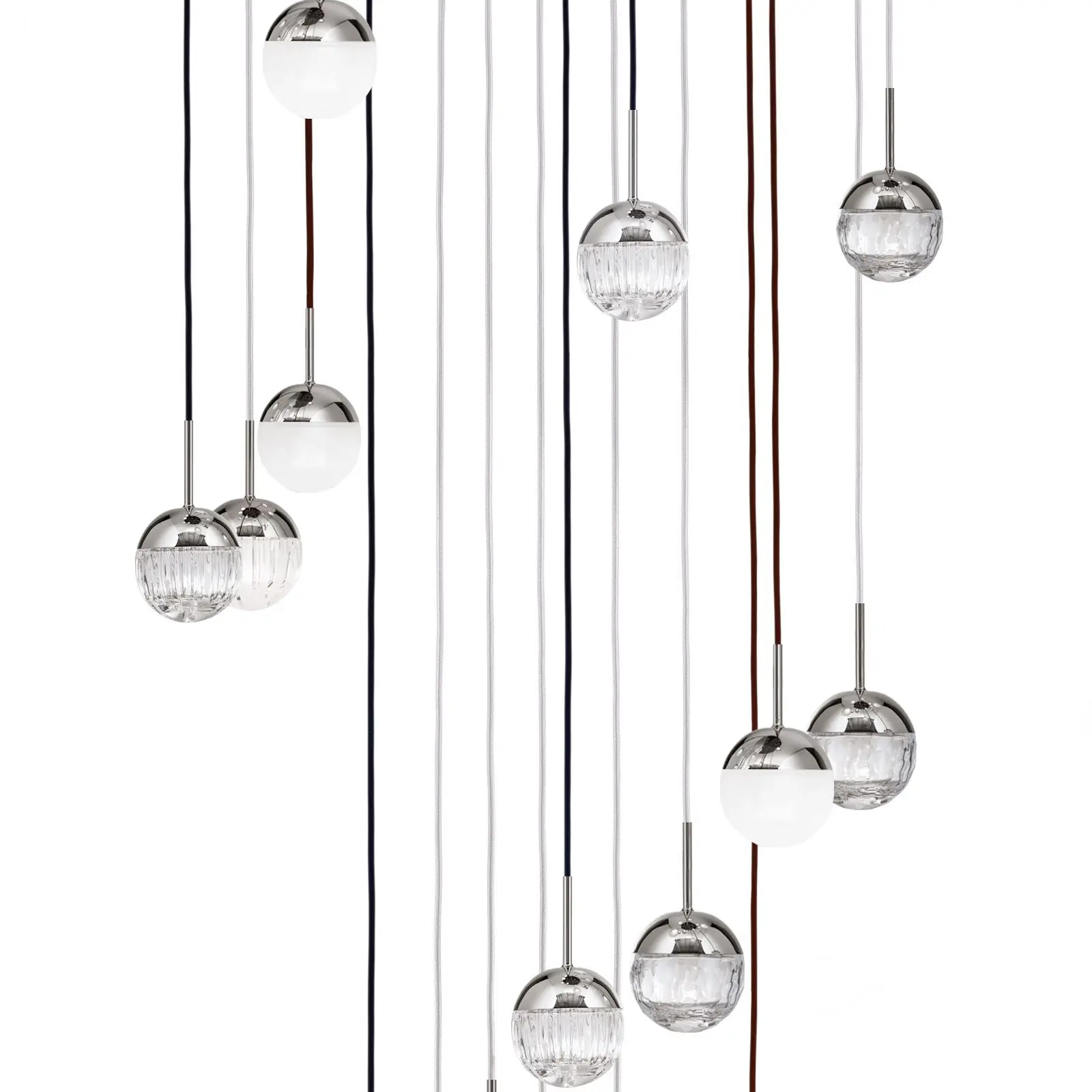 Plafonski luster BALL, Ø 80 cm, nikl, sa tekstilnim kablom u različitim bojama i varijantama kristalnog stakla - 4