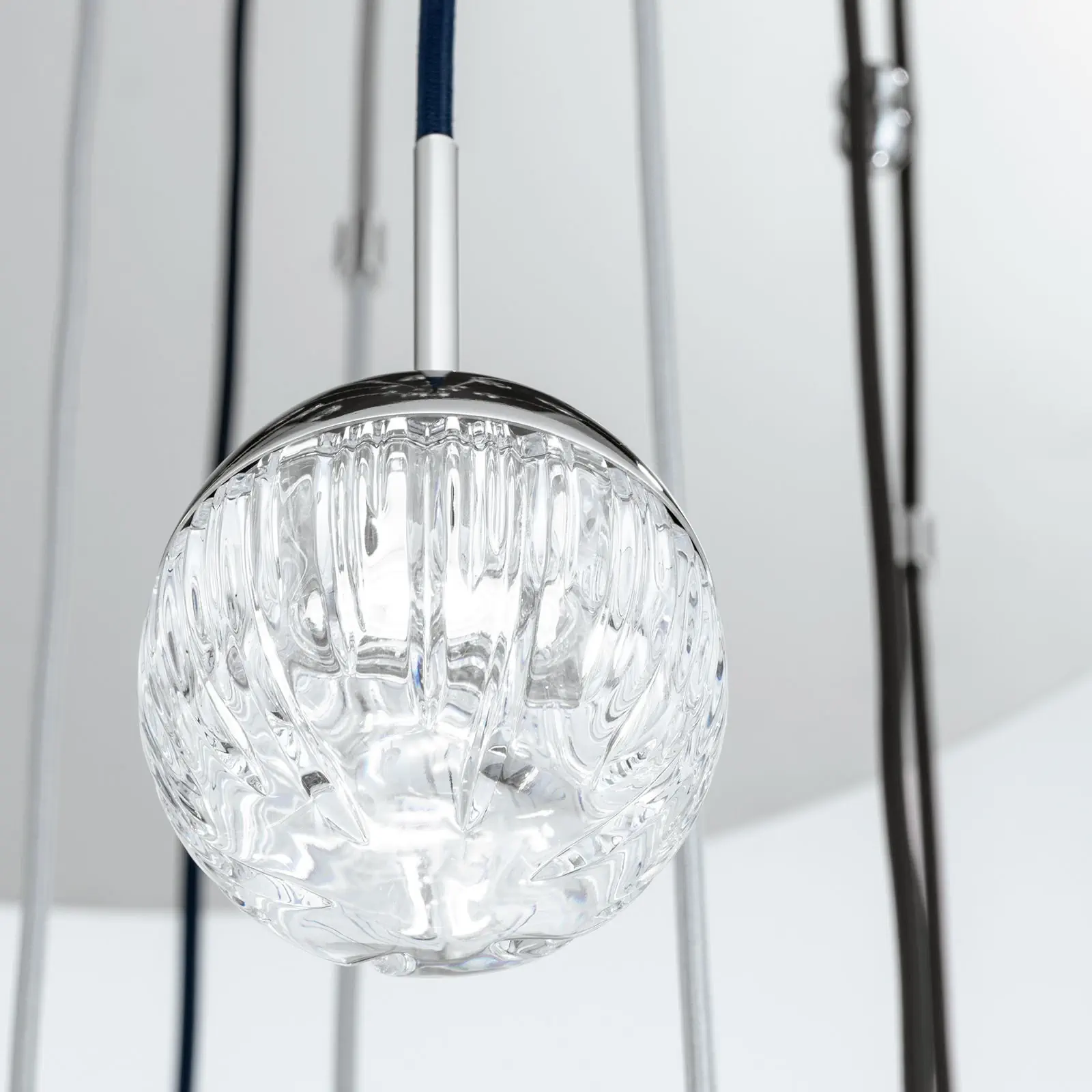 Plafonski luster BALL, Ø 80 cm, nikl, sa tekstilnim kablom u različitim bojama i varijantama kristalnog stakla - 5